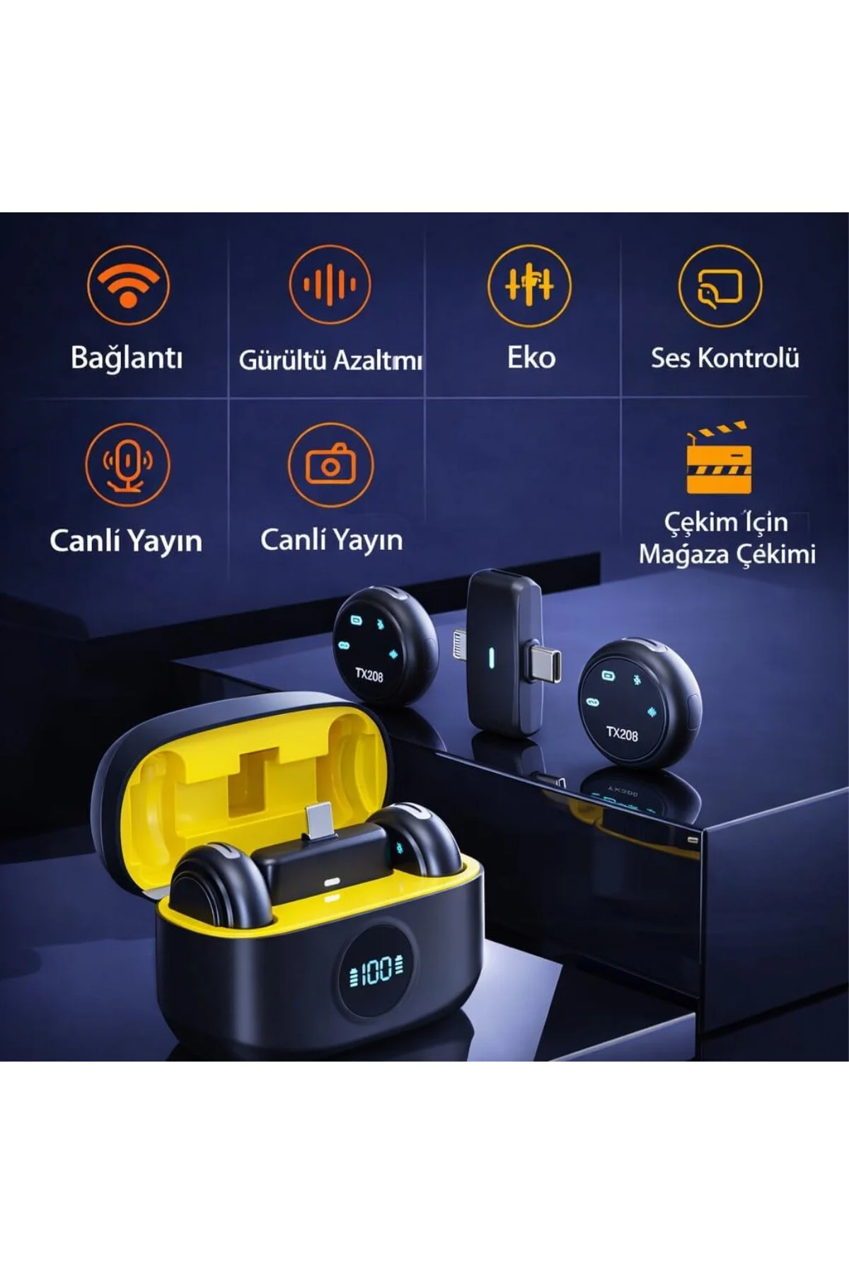 Kablosuz Yaka Mikrofonu Gürültü Engelleyici Wireless Mikrofon, iP