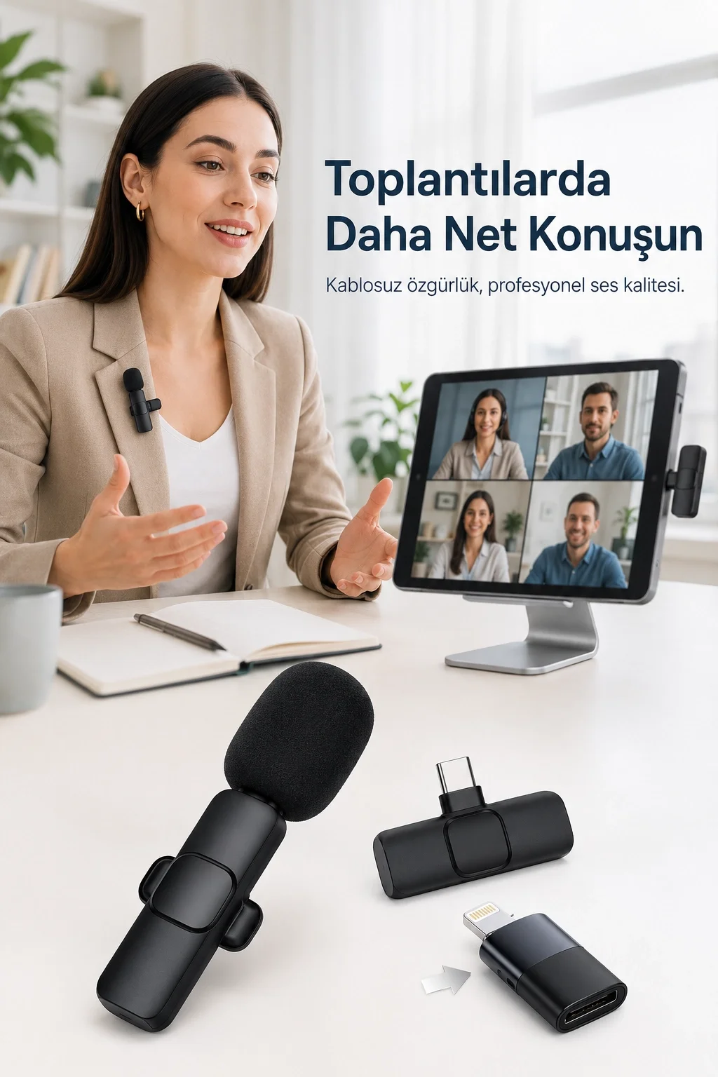 Kablosuz Yaka Mikrofonu USB-C Lightning Uyumlu Tak Çalıştır Telef