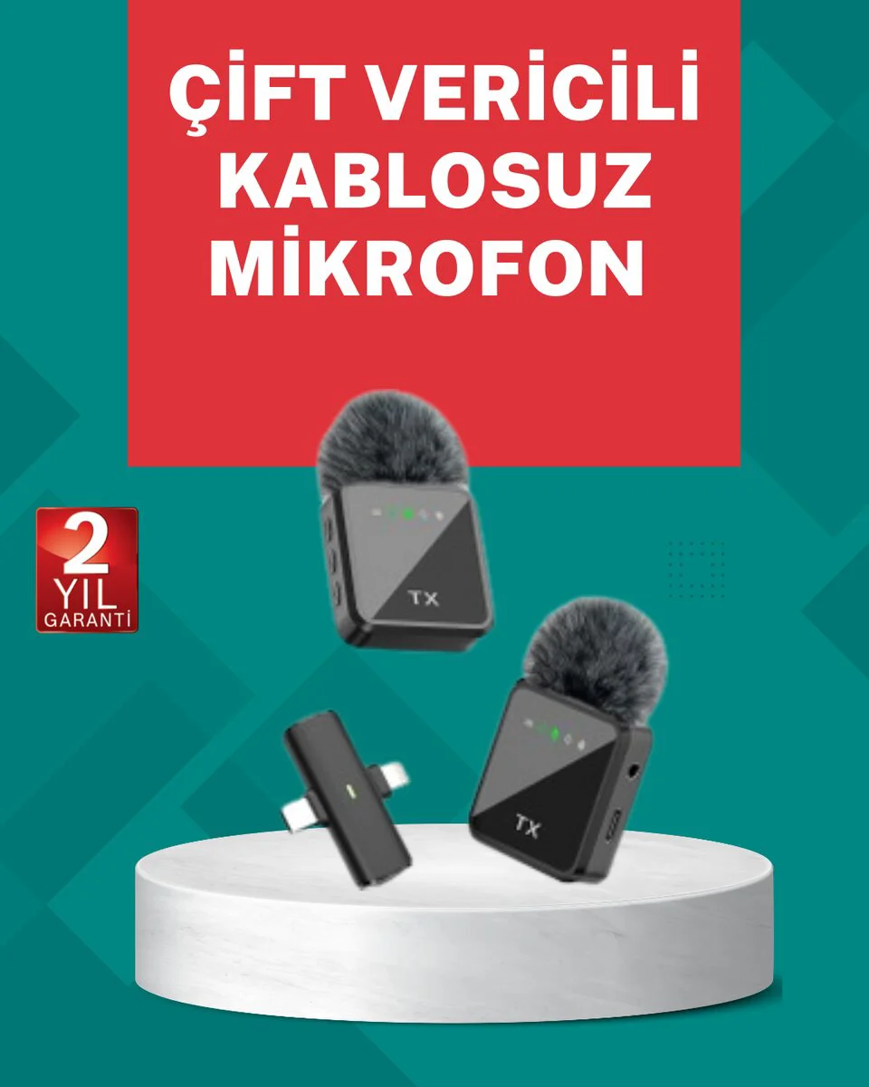 Kablosuz Yaka Mikrofon Seti - 2'li Profesyonel Ses Kayıt İçin Parazitsiz Çözüm