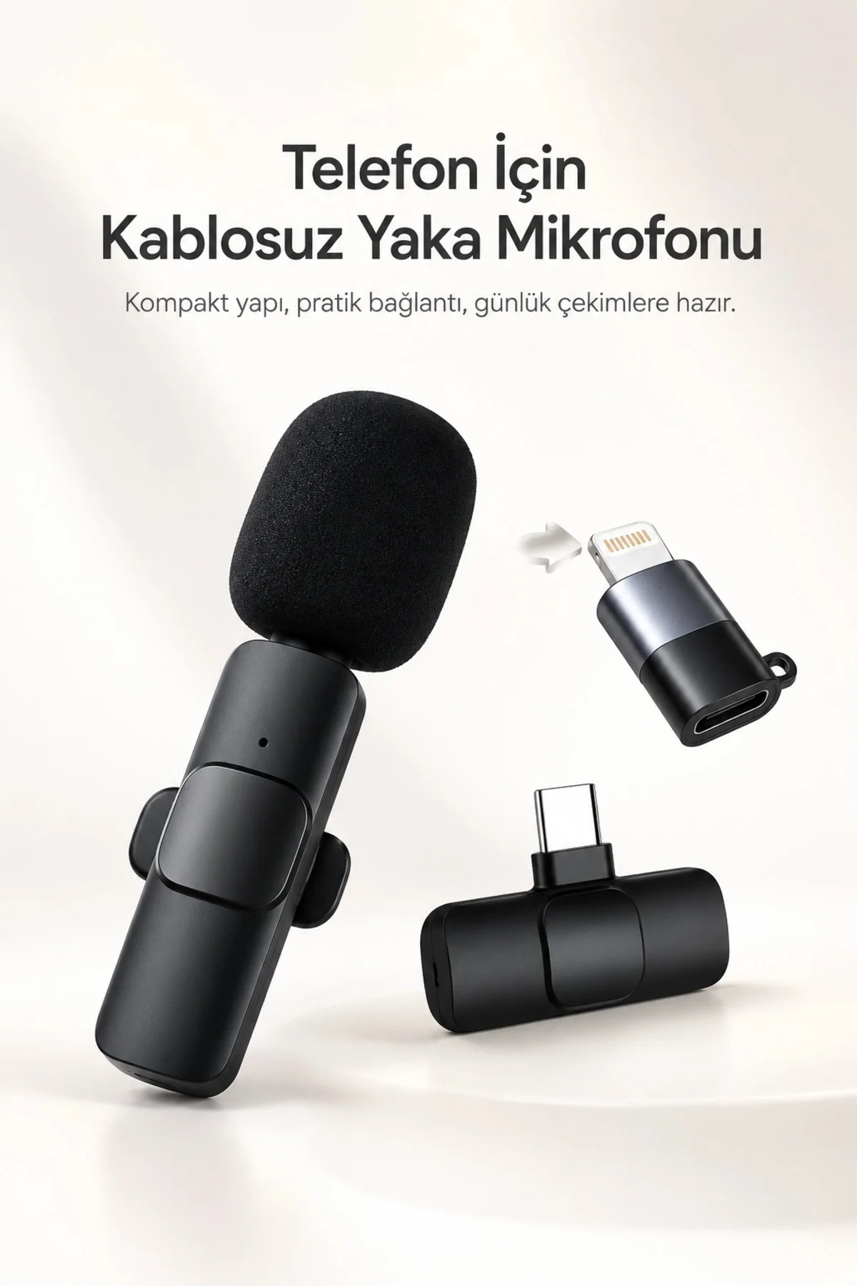 Kablosuz Yaka Mikrofonu Usb-C Lightning Uyumlu Tak Çalıştır Telef
