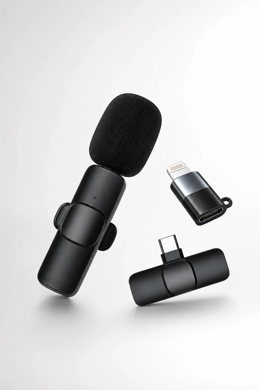 Kablosuz Yaka Mikrofonu USB-C ve Lightning Adaptörlü Telefon Uyumlu Kompakt Ses Kiti