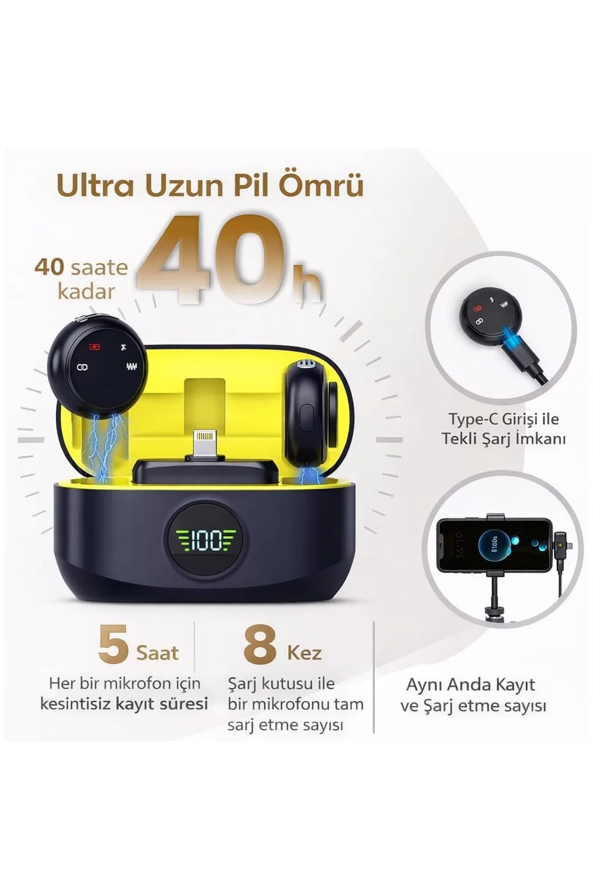 Kablosuz Yaka Mikrofonu Gürültü Engelleyici Wireless Mikrofon, iP
