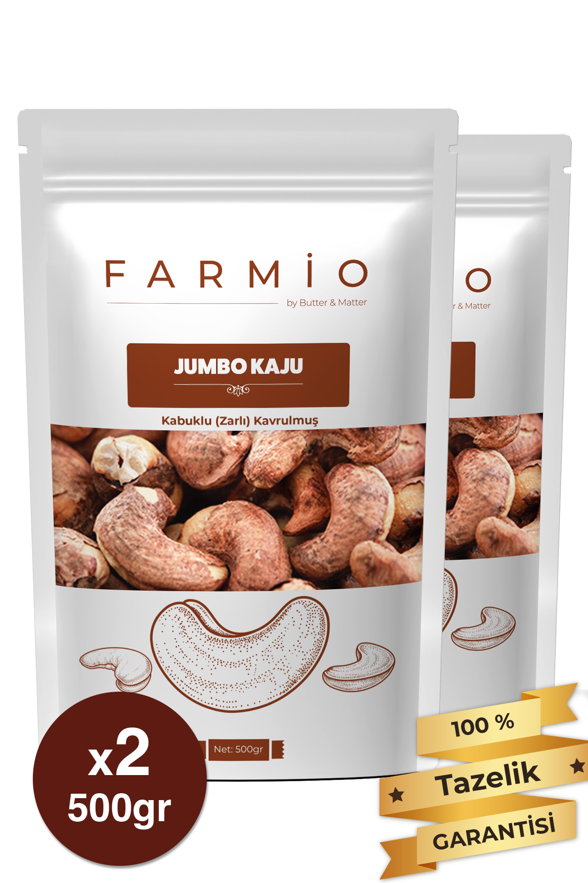 Kabuklu (Zarlı) Jumbo Kaju - 1kg – Yağsız Kavrulmuş - Fırınlanmış