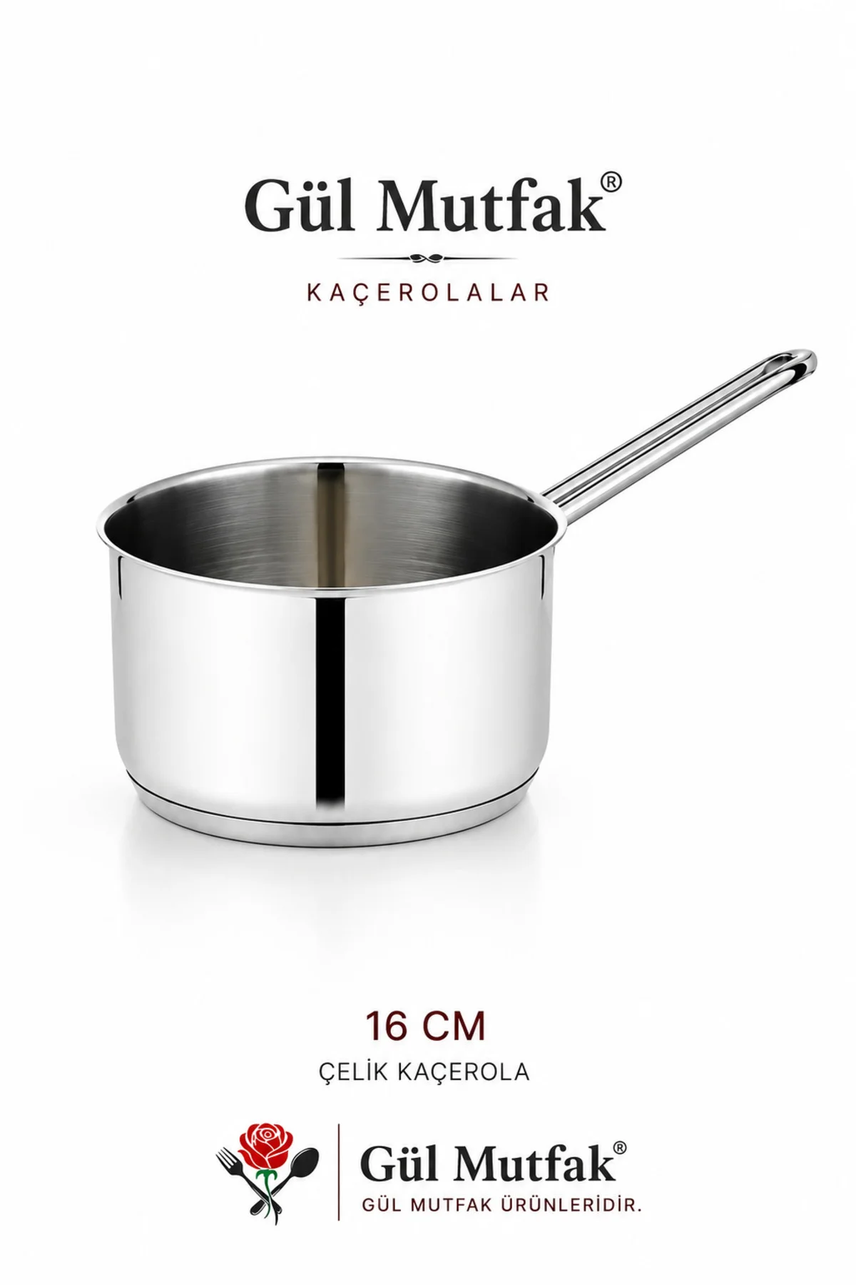 Kaçerola Sütlük ve Sosluk Tabanlı 16 cm 1400 ML Paslanmaz Çelik