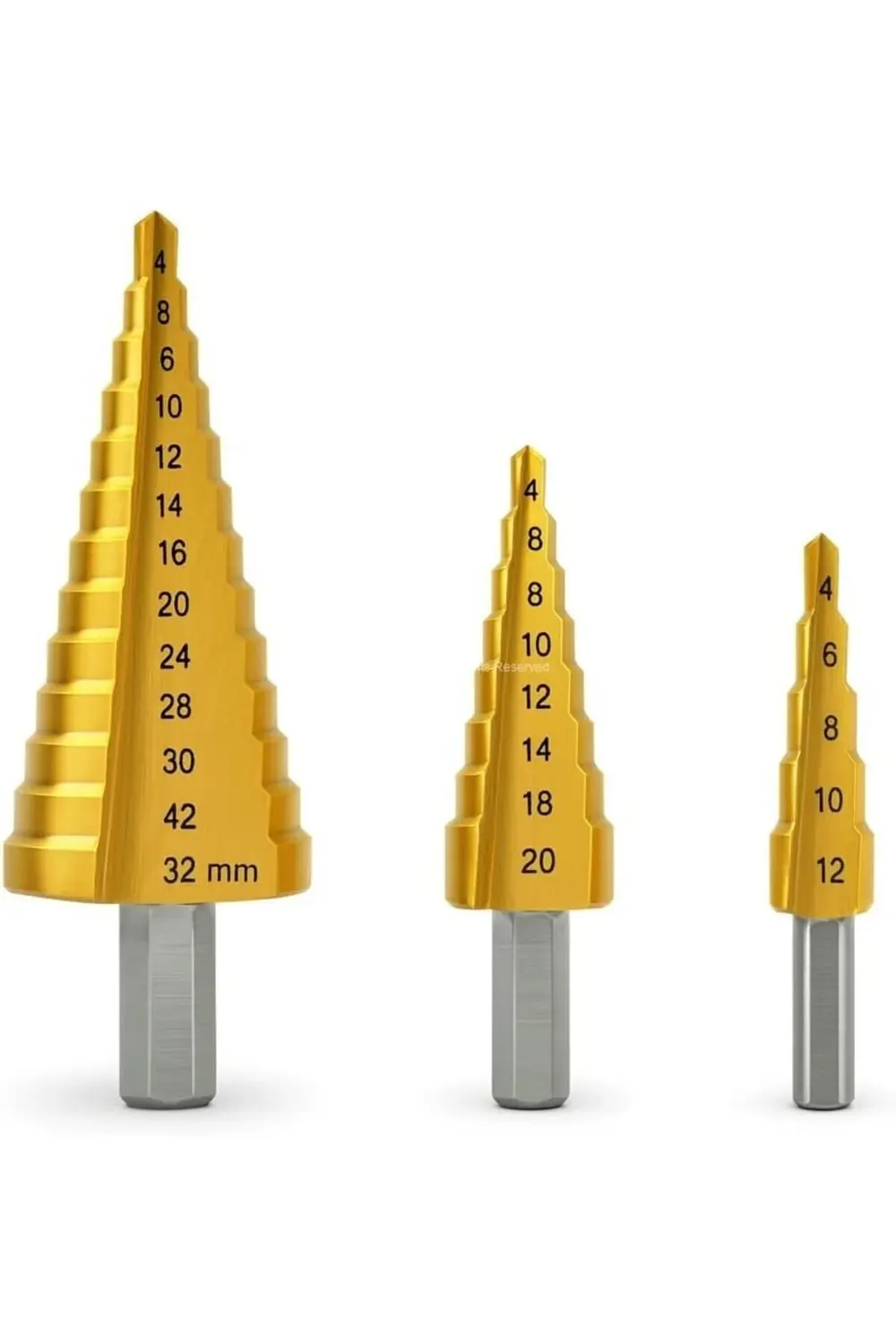 Kademeli Matkap Ucu Seti, 3'lü, HSS, Titanyum Nitrür Kaplamalı, 4