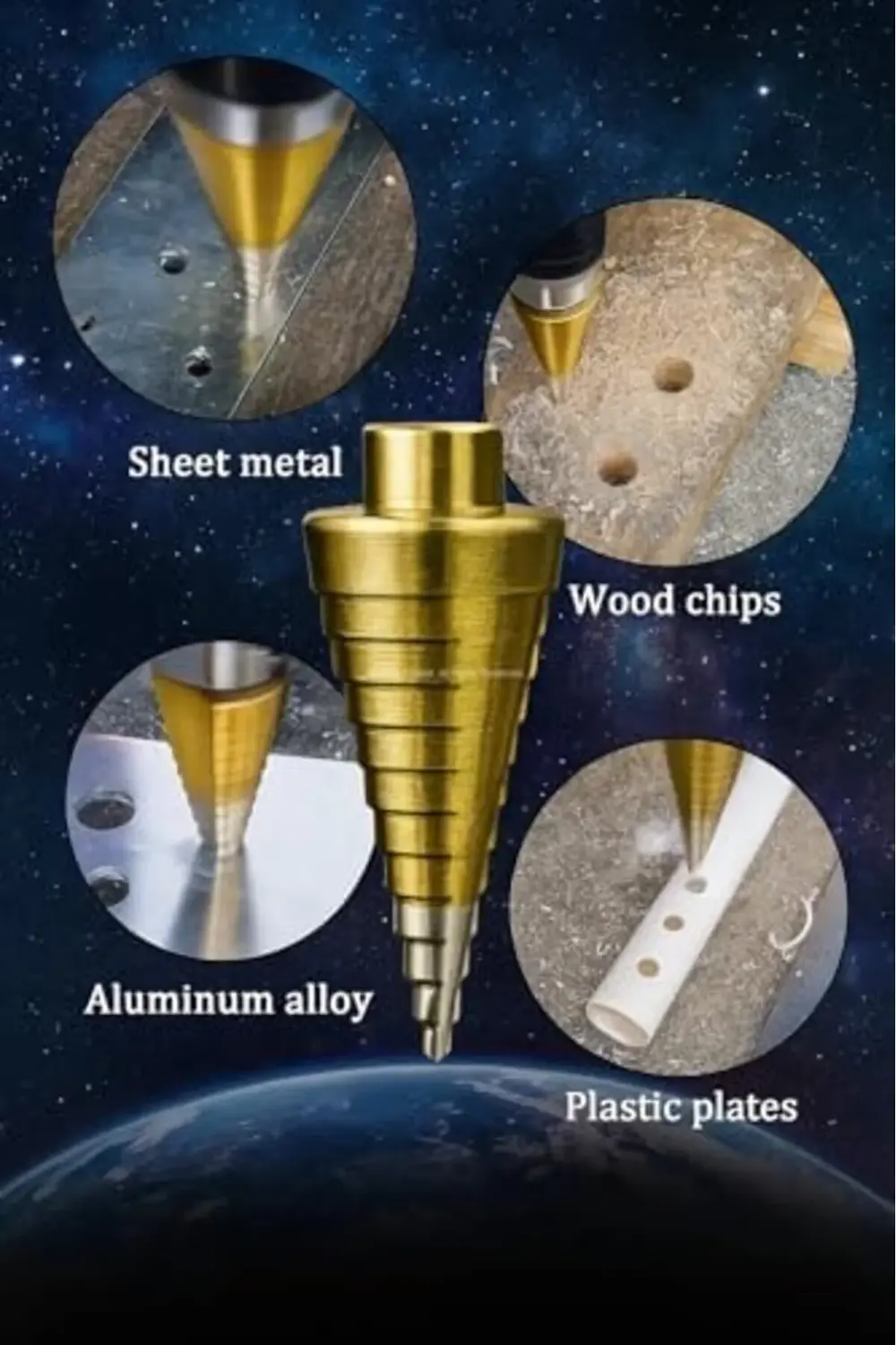 Kademeli Matkap Ucu Seti, 3'lü, HSS, Titanyum Nitrür Kaplamalı, 4