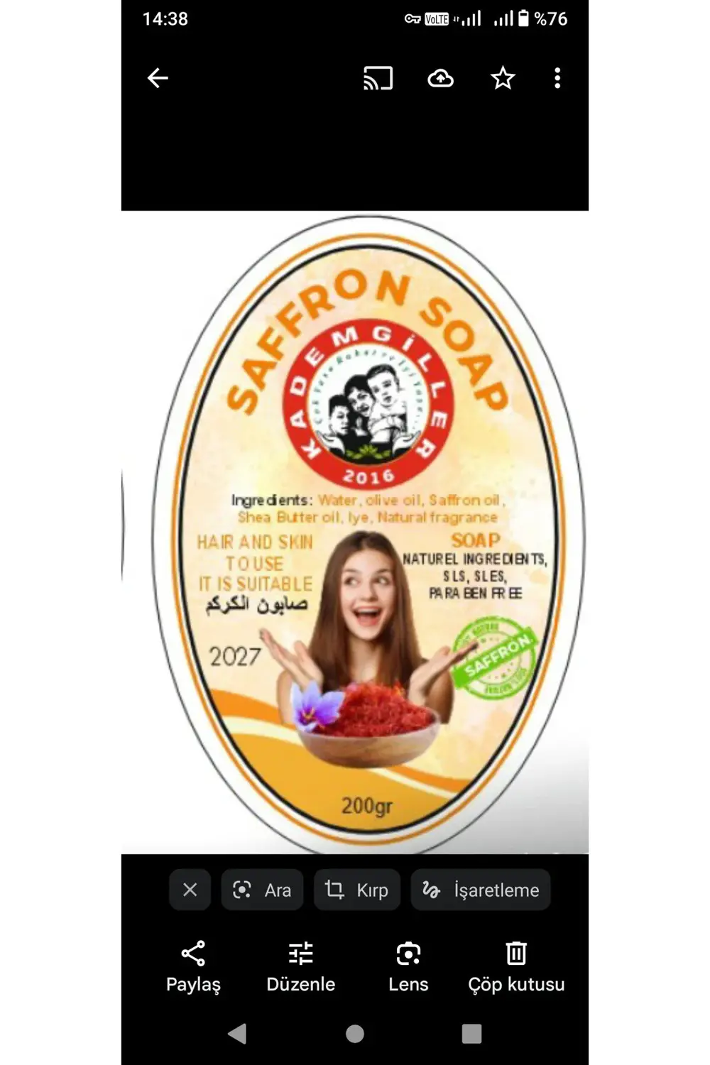 Kademgiller Safran Çiçeği Sabunu 2 li (200gr)