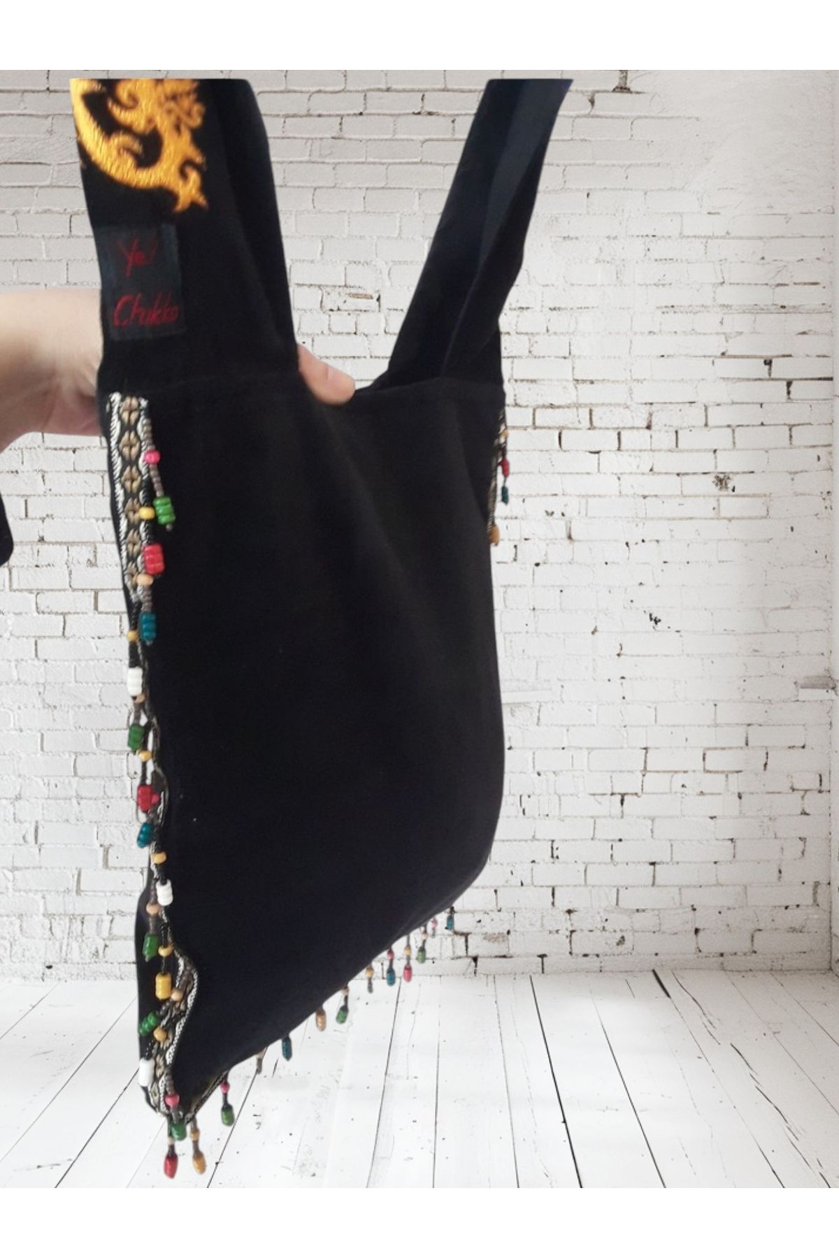 Ghostbusters Kadife - Boncuk Süslemeli Astarli Uzun Sapli Çanta