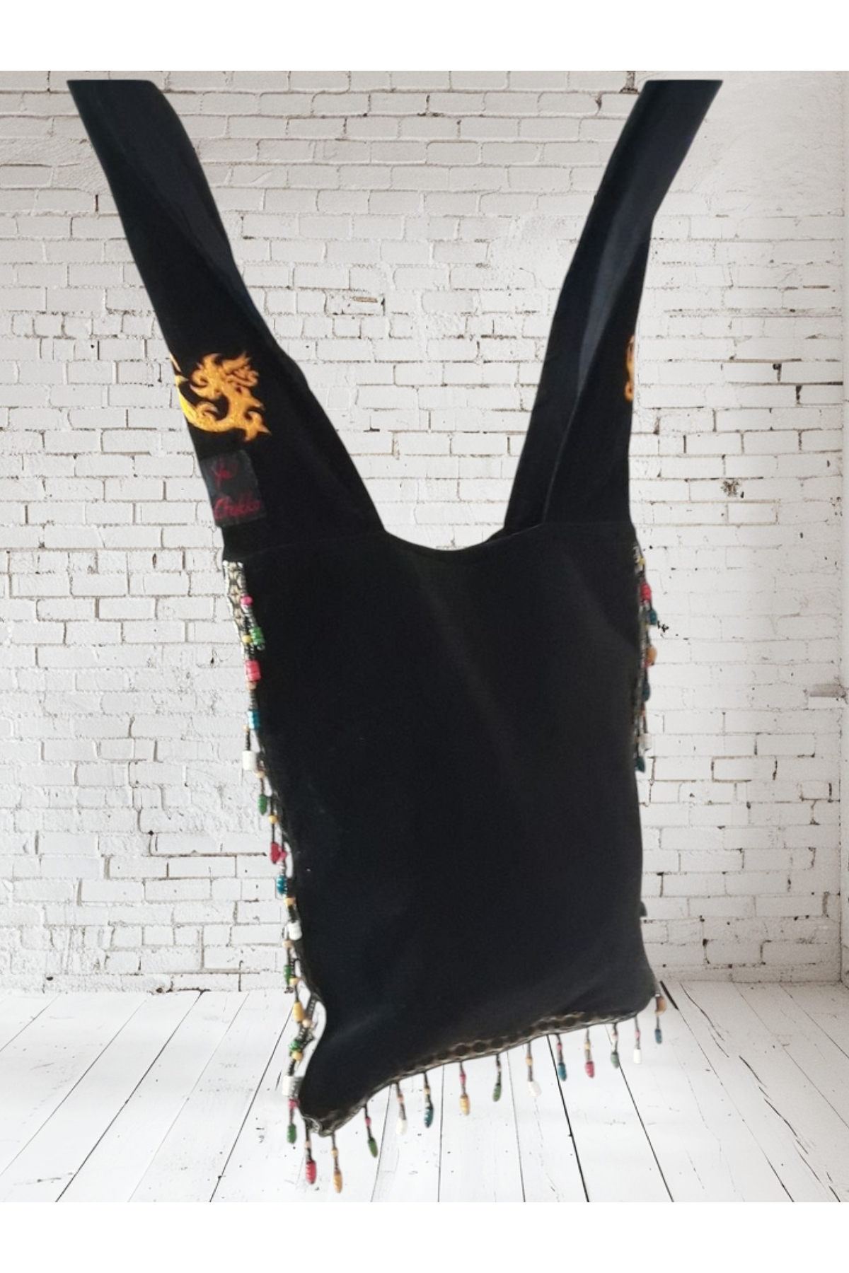 Ghostbusters Kadife - Boncuk Süslemeli Astarli Uzun Sapli Çanta