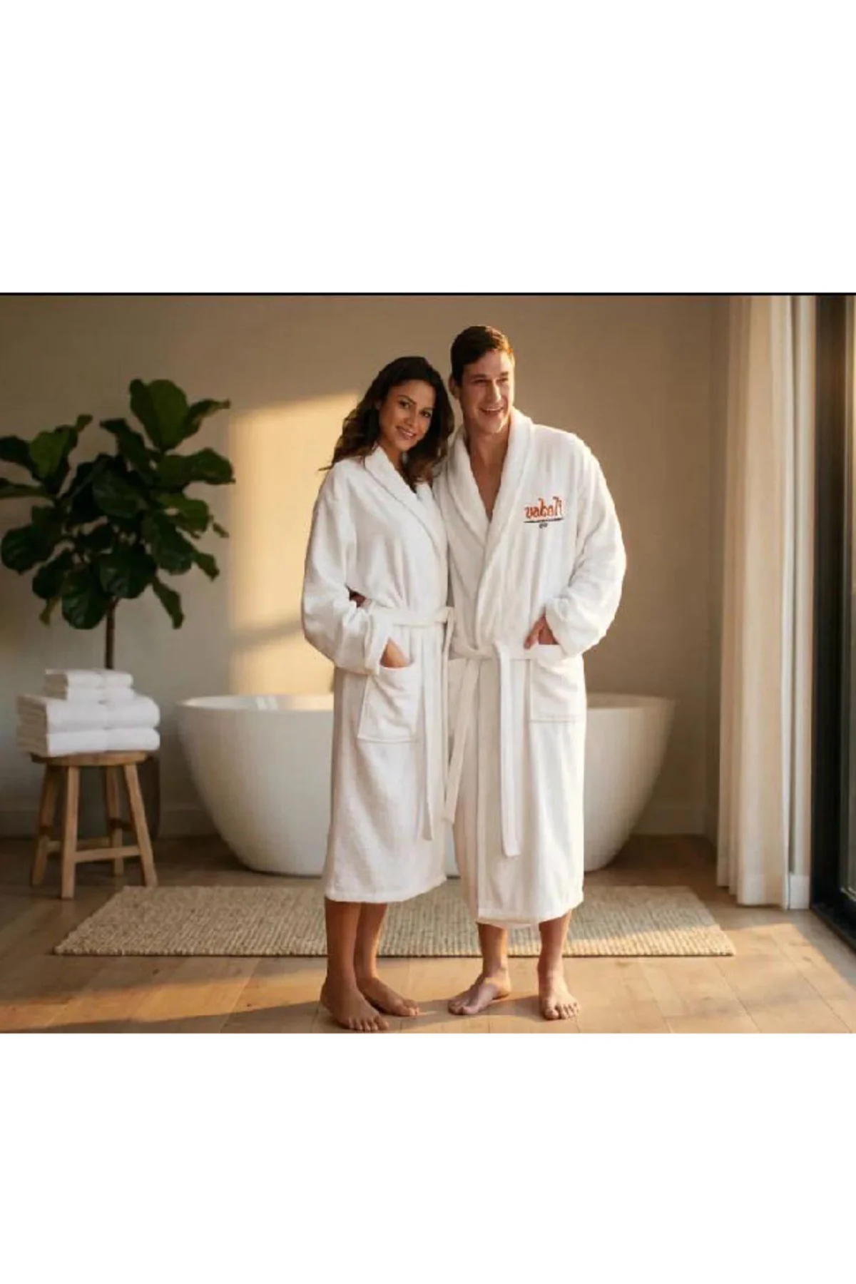 KADİFE BORNOZ ŞAL YAKA SPA NAKIŞLI (1 ADET 130 CM BOY BORNOZ)