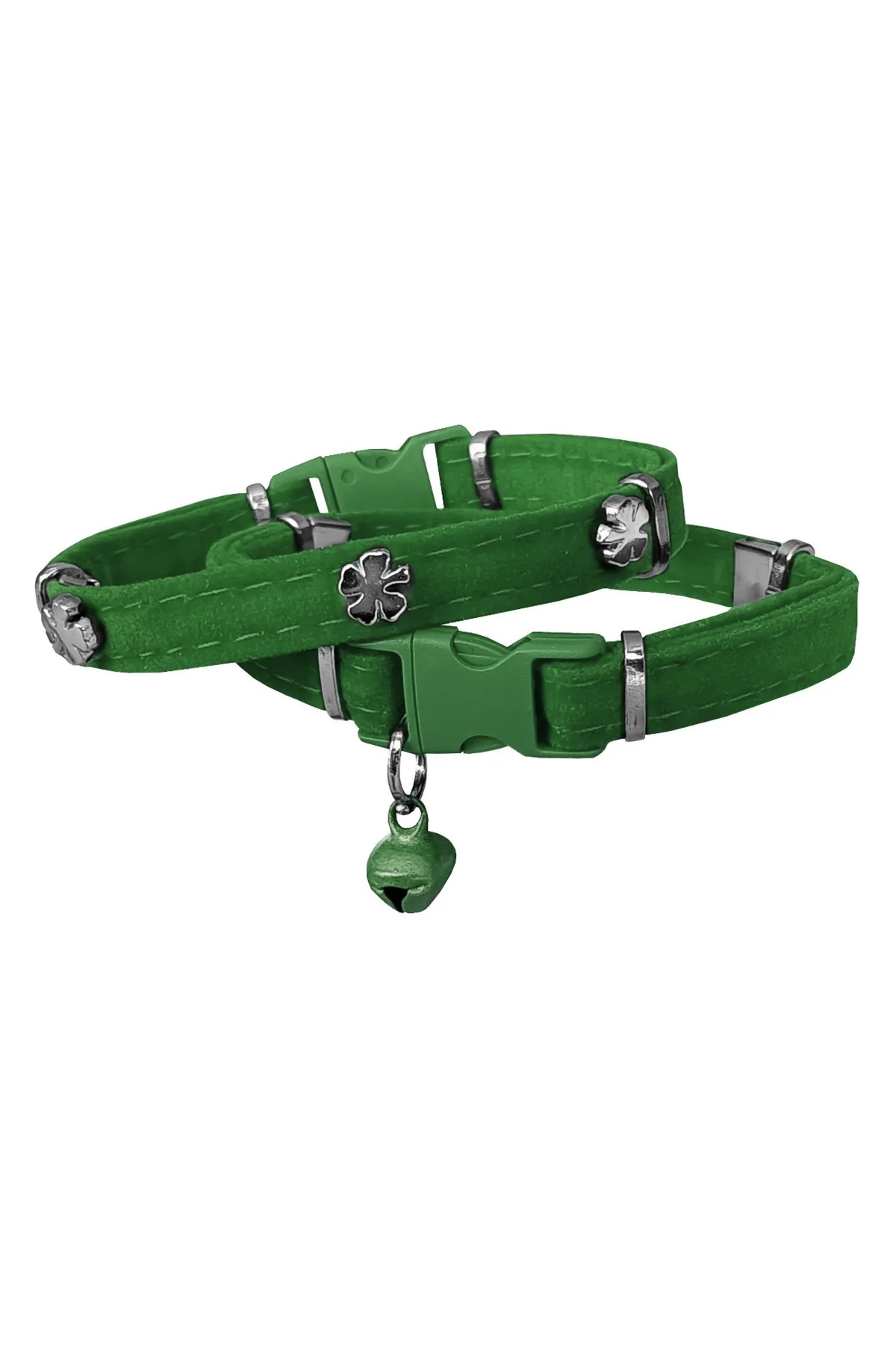 Kadife Kedi Boyun Tasması Yoncalı 20-32 cm Yeşil
