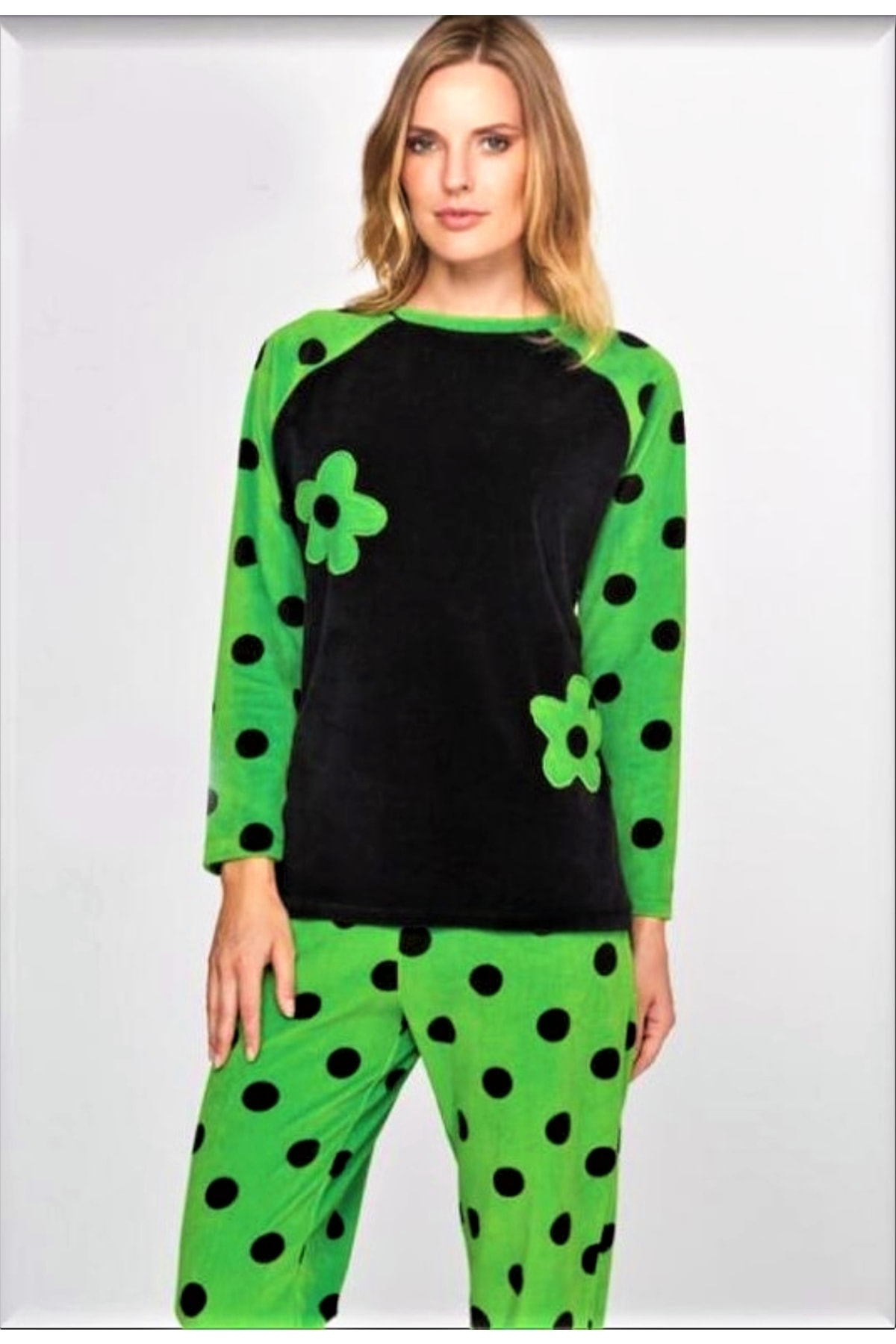 Kadife Pijama Takımı Sarı-yeşil