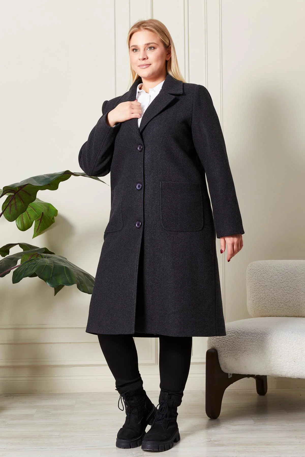 Kadıın Büyük Beden  Kaşe Kaban