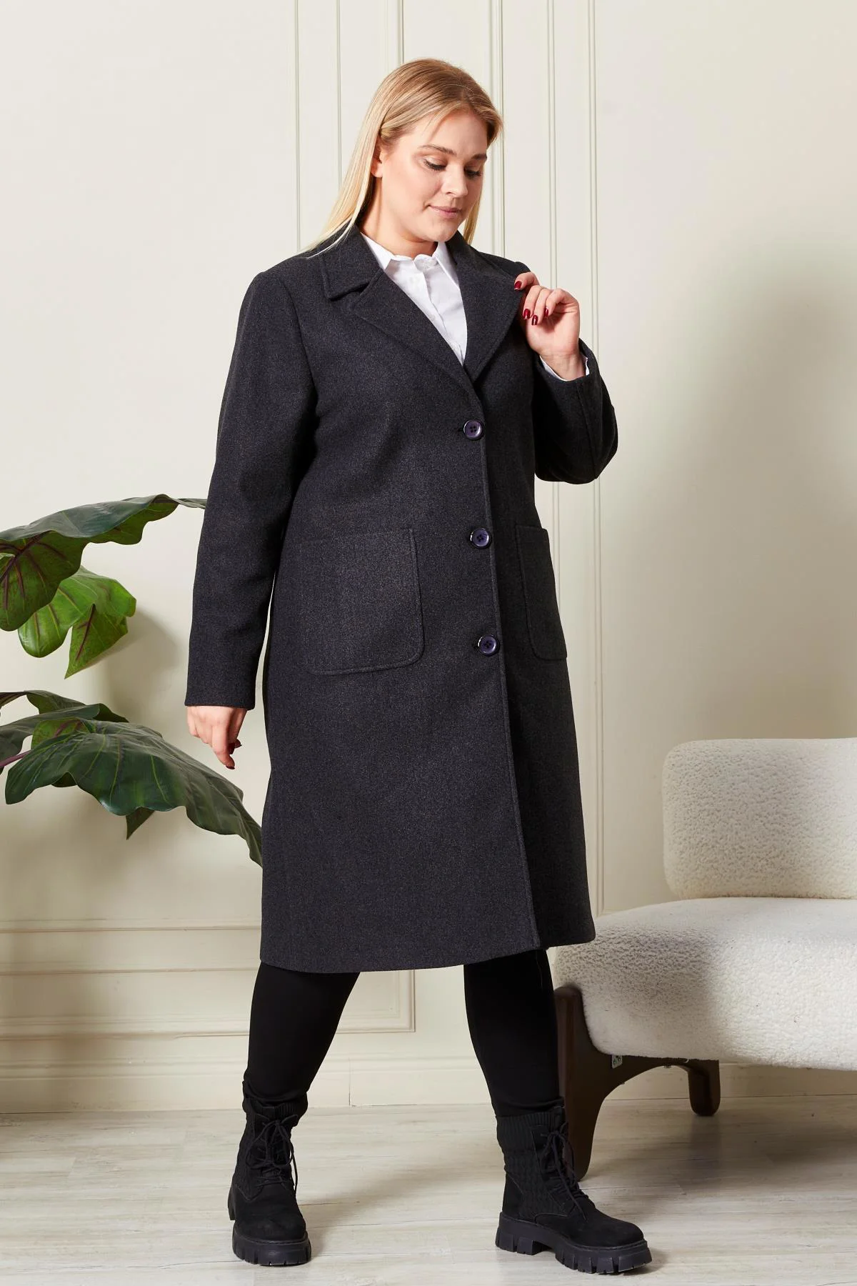 Kadıın Büyük Beden  Kaşe Kaban