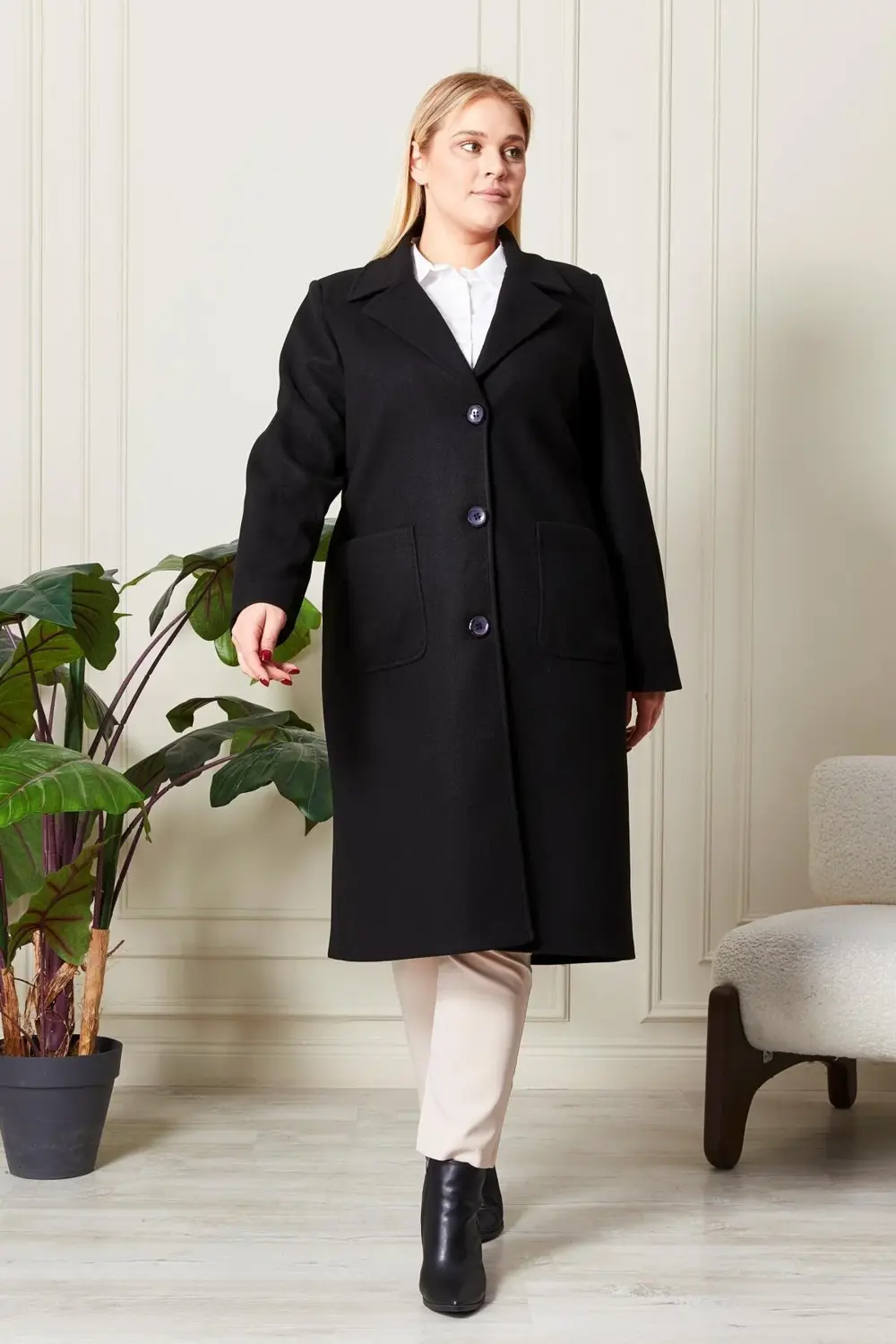 Kadıın Büyük Beden  Kaşe Kaban