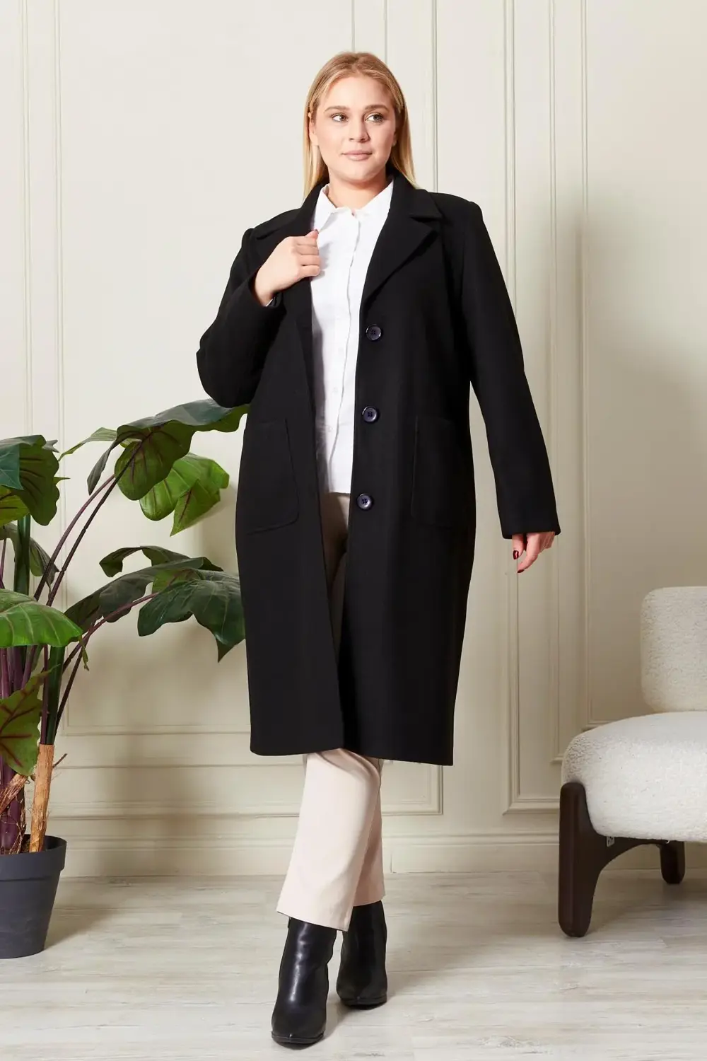 Kadıın Büyük Beden  Kaşe Kaban