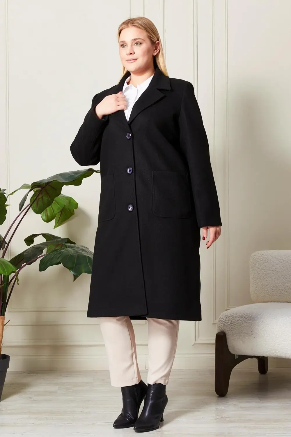 Kadıın Büyük Beden  Kaşe Kaban