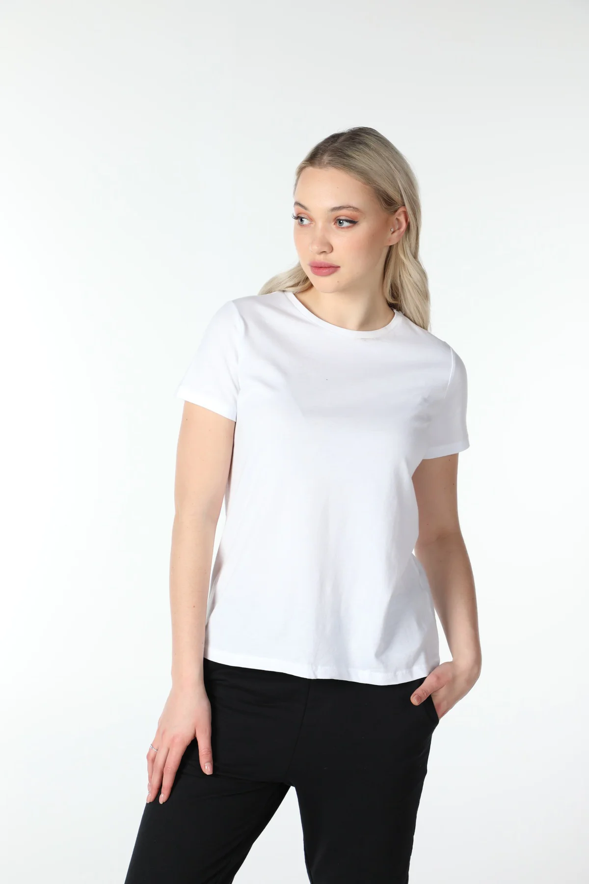 Kadın %100 Pamuk Bisiklet Yaka Kısa Kollu Basic 2'li Tişört Seti