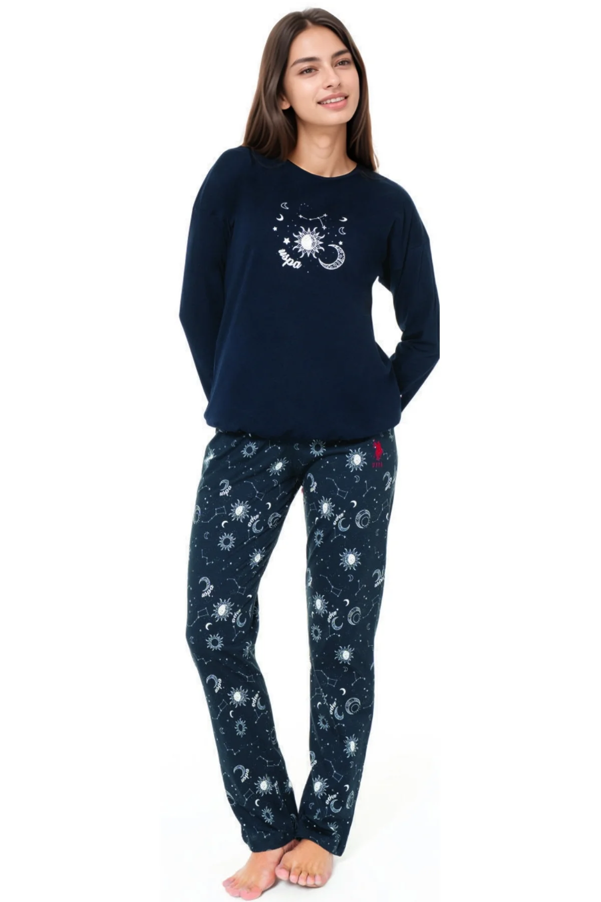 Kadın %100 Pamuk Uzun Kollu Lacivert Pijama Takımı