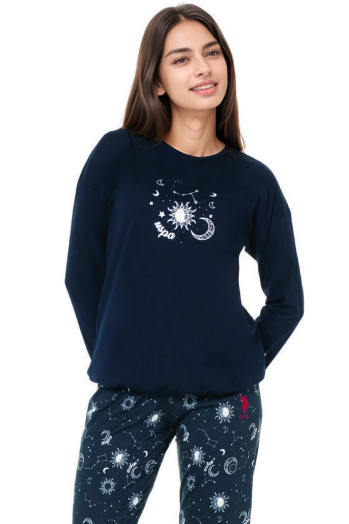 Kadın %100 Pamuk Uzun Kollu Lacivert Pijama Takımı