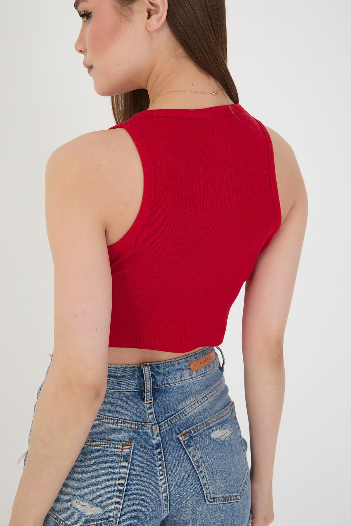 Kadın 2'li Adet Fitilli PAMUKLU Örme Kaşkorse Crop Bluz Atlet