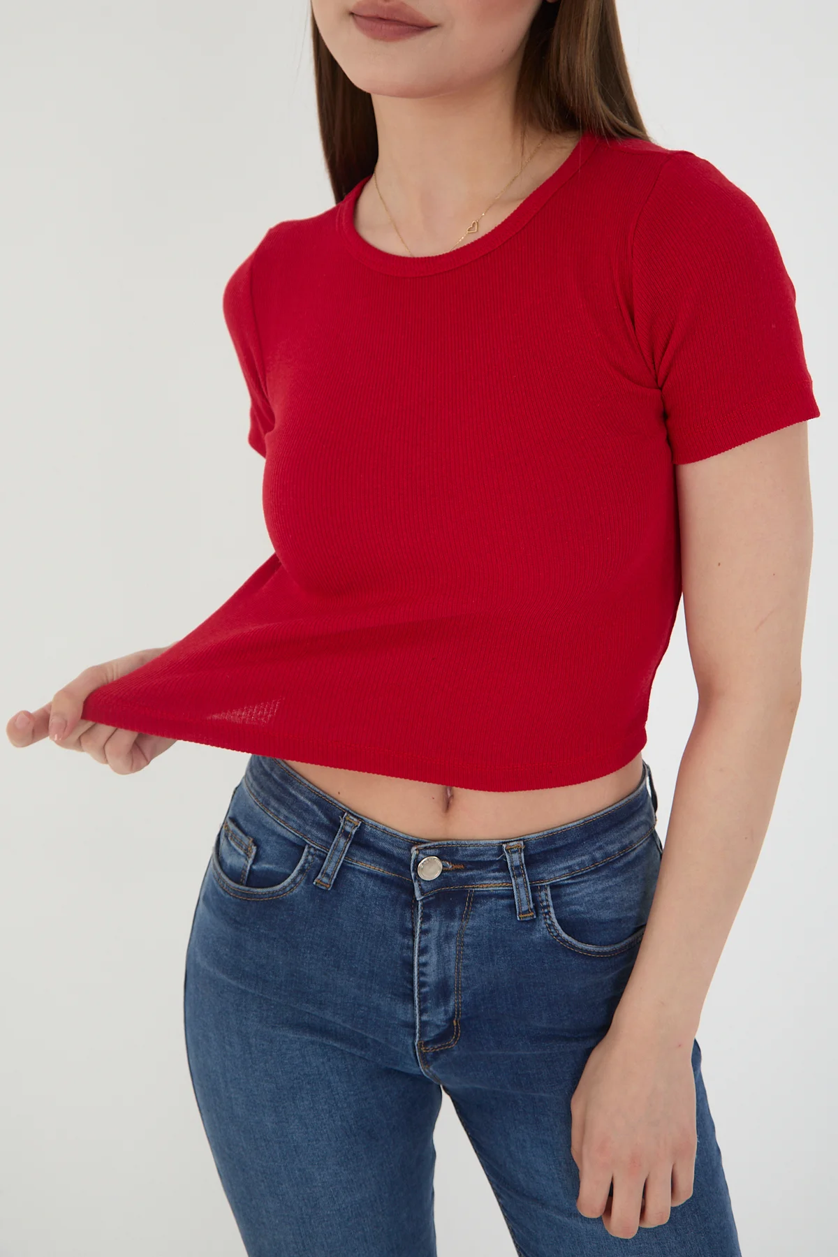 Kadın 2'li Kısa Kollu Fitilli Bisiklet Yaka Pamuklu Örme Kaşkorse Crop T-Shirt Bluz Kadın 2'li Kısa Kollu Fitilli Bisiklet Yaka Pamuklu Örme Kaşkorse Crop T-Shirt Bluz