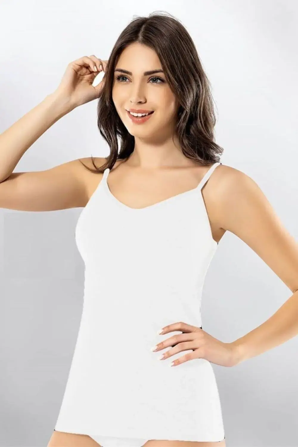 Kadın 2'li Pedli Ip Askılı Atlet 6349 | Beyaz