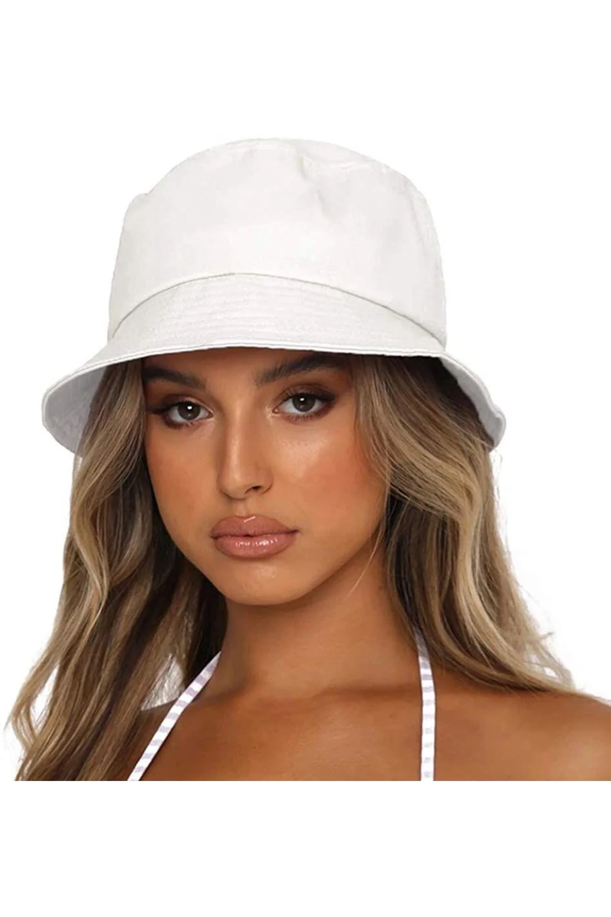 Kadın 2'li Set Siyah ve Beyaz Bucket Şapka, Kova Şapka, Trend Yaz