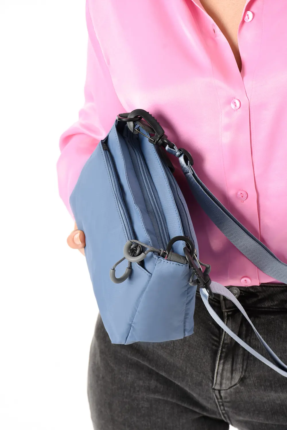 Kadın 3 Bölmeli Paraşüt Kumaş Ayarlanabilir Çapraz Askılı Çanta