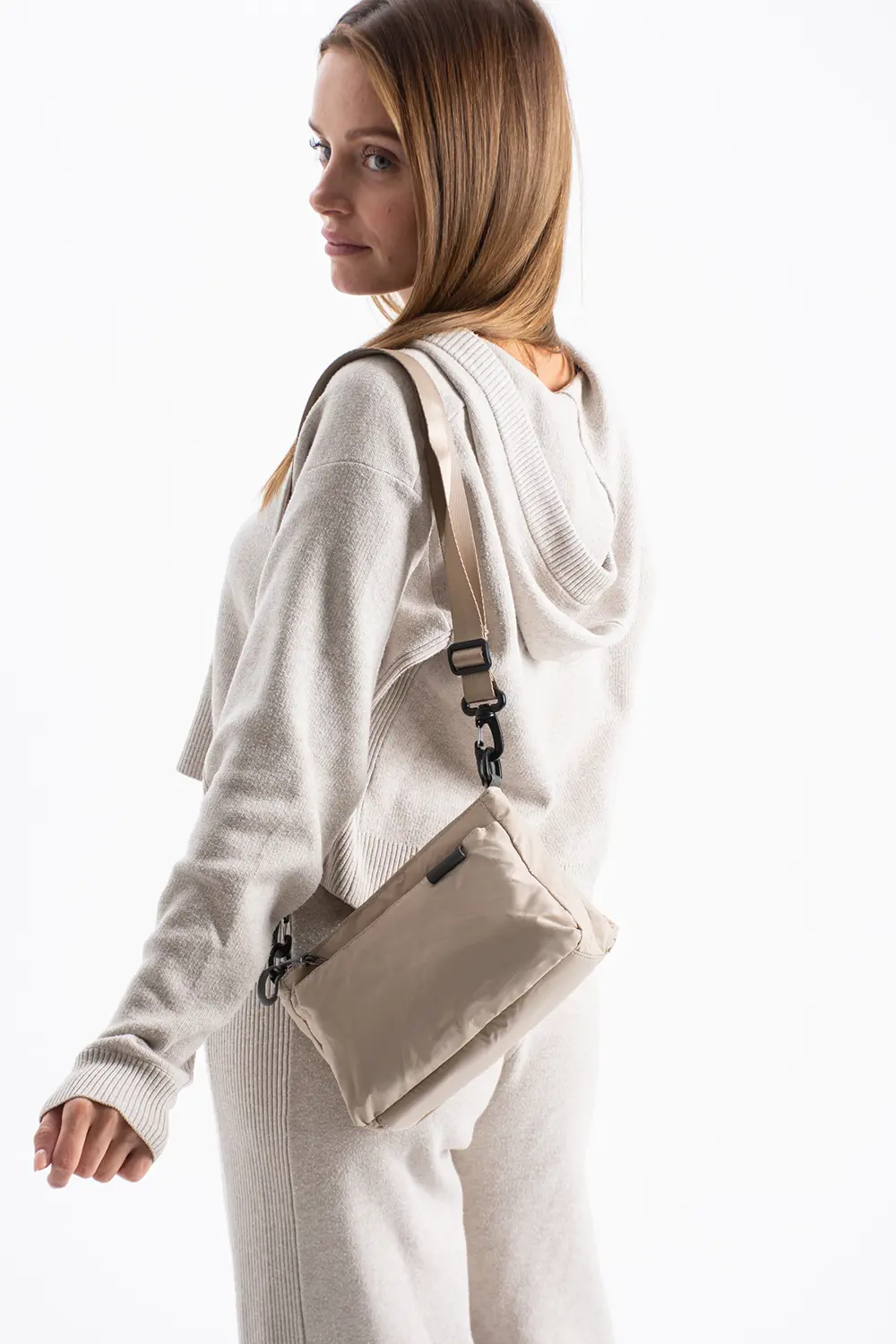 Kadın 3 Bölmeli Paraşüt Kumaş Ayarlanabilir Çapraz Askılı Çanta