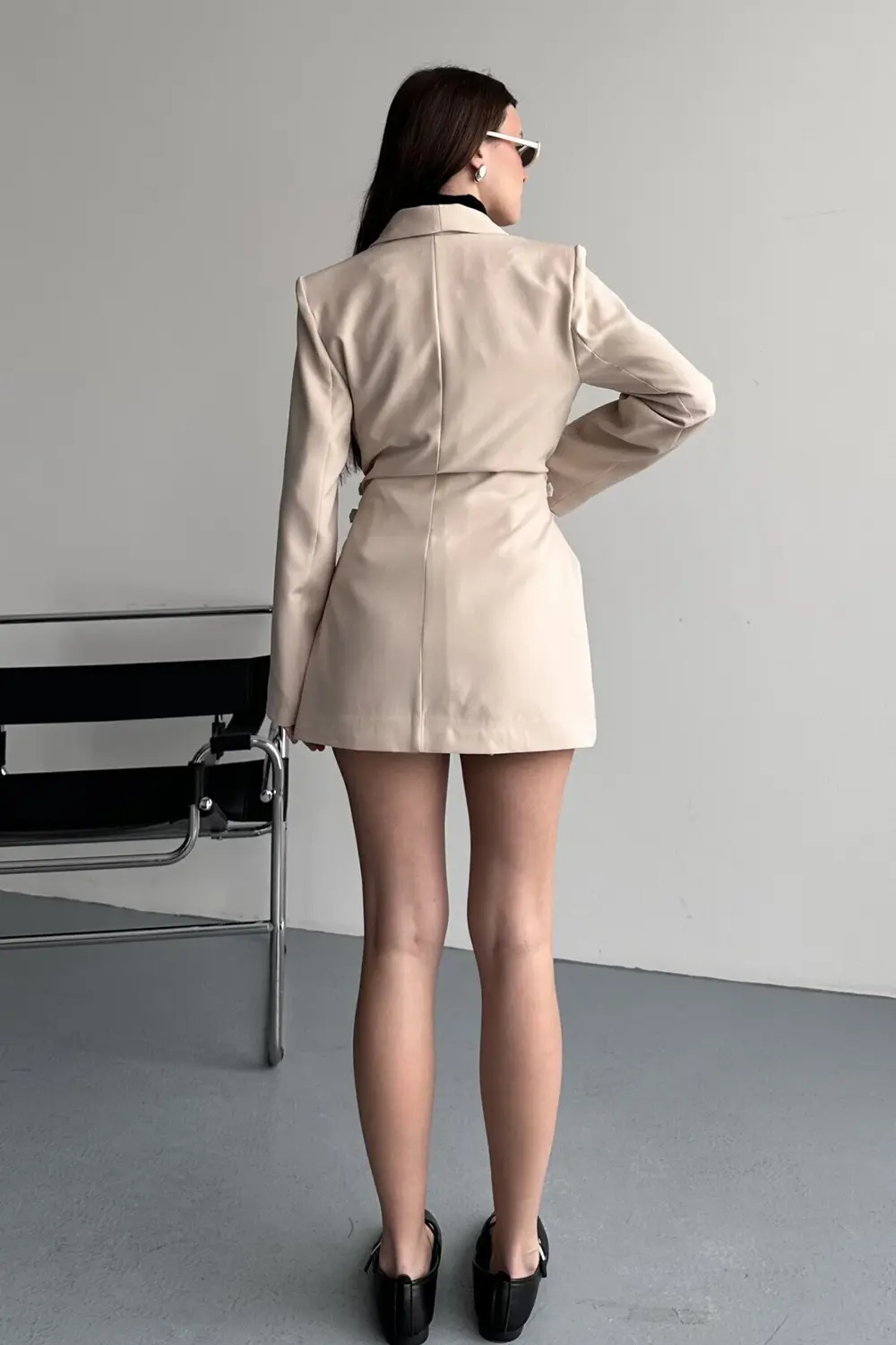 Kadın 3 Kemerli Blazer Ceket Gold Tokalı Kruvaze Kesim