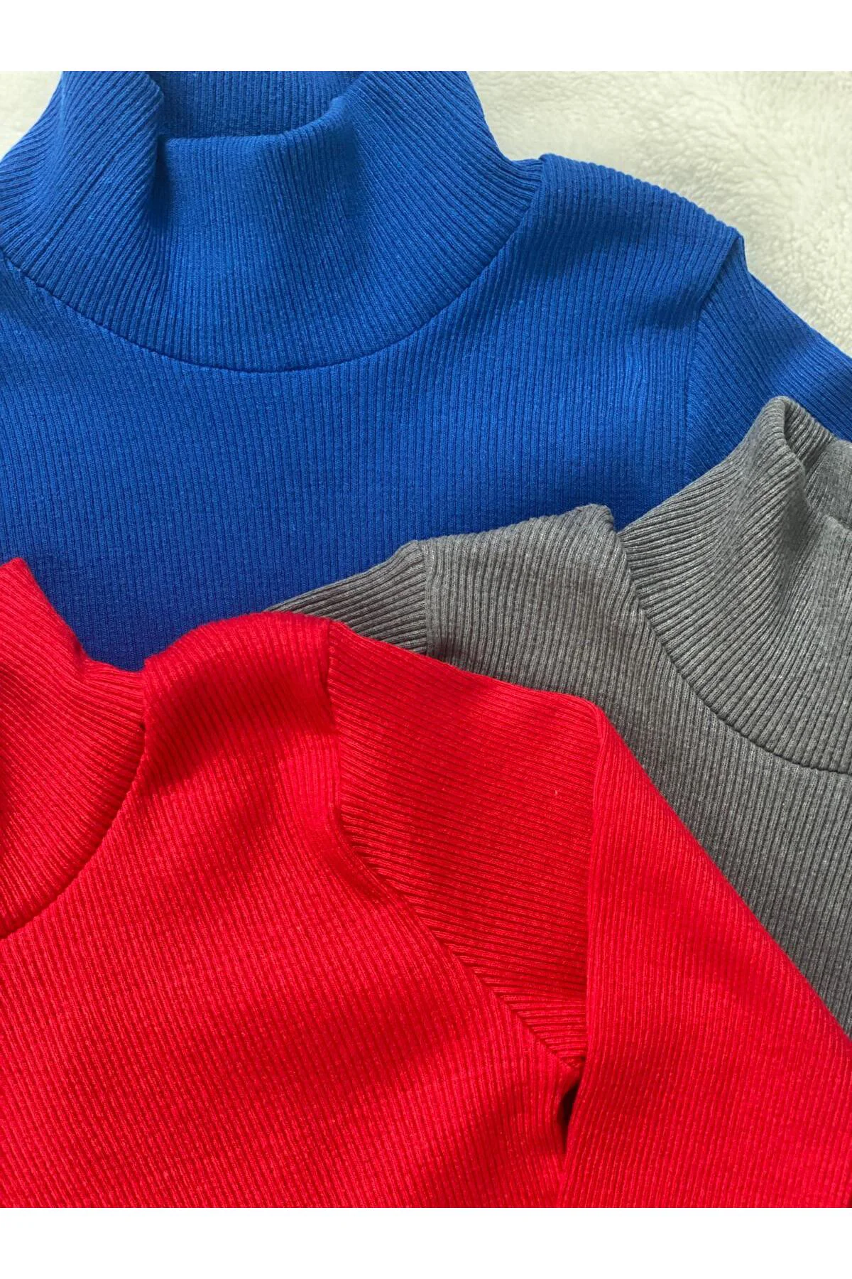 Kadın 3 lü Uzun Kollu Fitilli Balıkçı Yaka Örme Kaşkorse Bluz Kadın 3 lü Uzun Kollu Fitilli Balıkçı Yaka Örme Kaşkorse Bluz