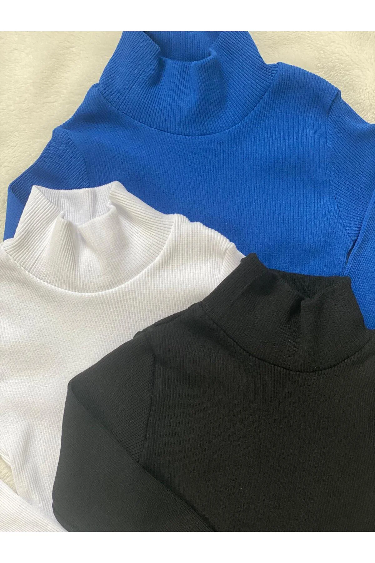Kadın 3 lü Uzun Kollu Fitilli Balıkçı Yaka Örme Kaşkorse Bluz