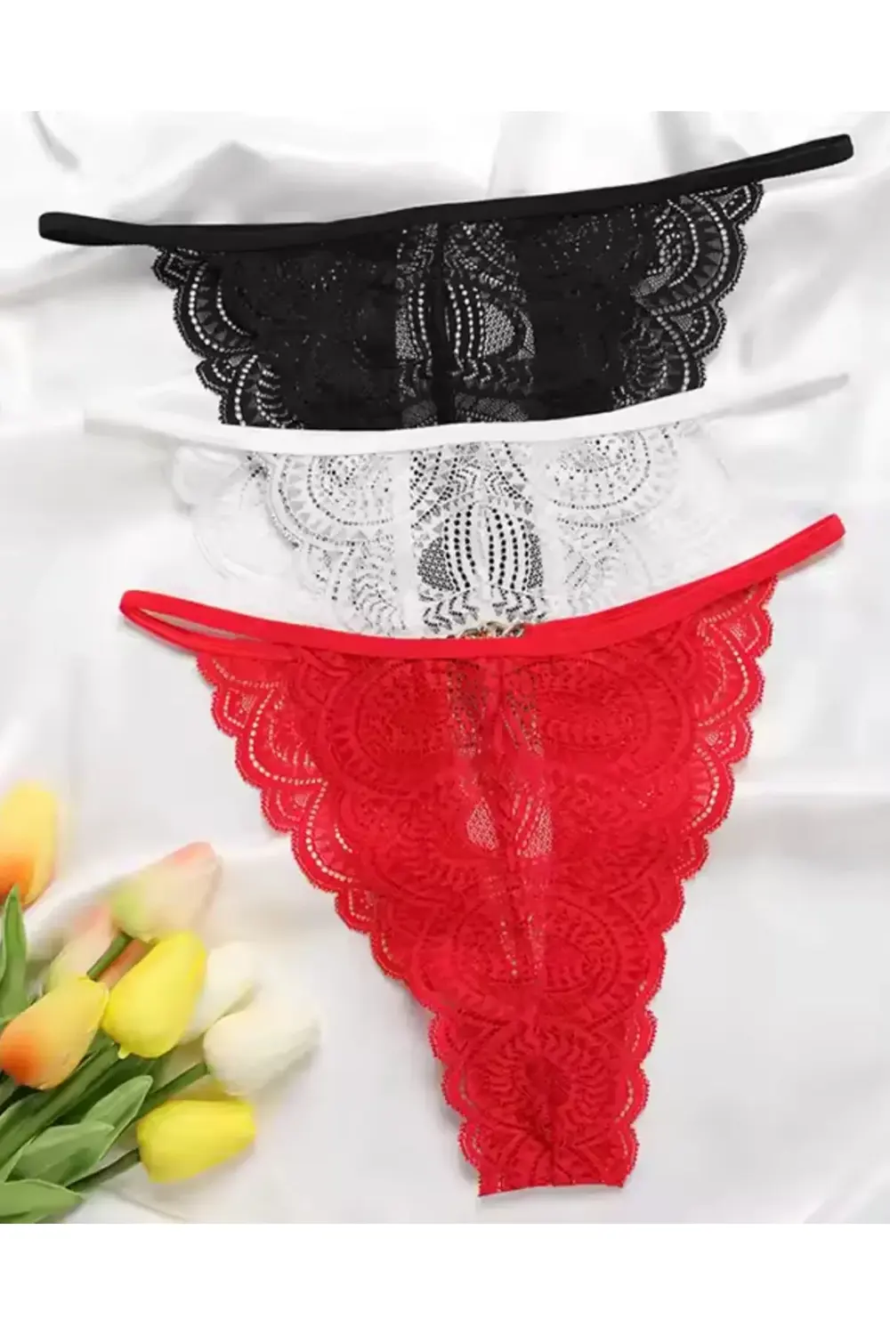 Kadın 3'lü Dantel String - Tanga