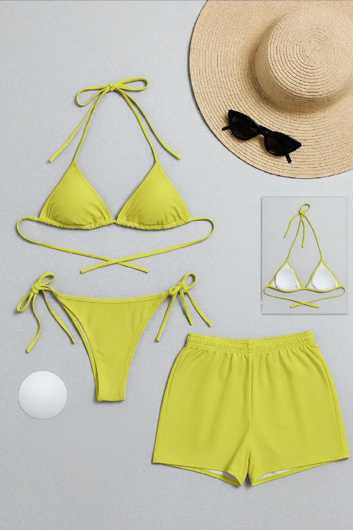 Kadın 3'lü Set Fosforlu Şortlu Yandan Bağlamalı Bikini Mayo Takımı - Siyah Fiyatı, Yorumları ve Özellikleri