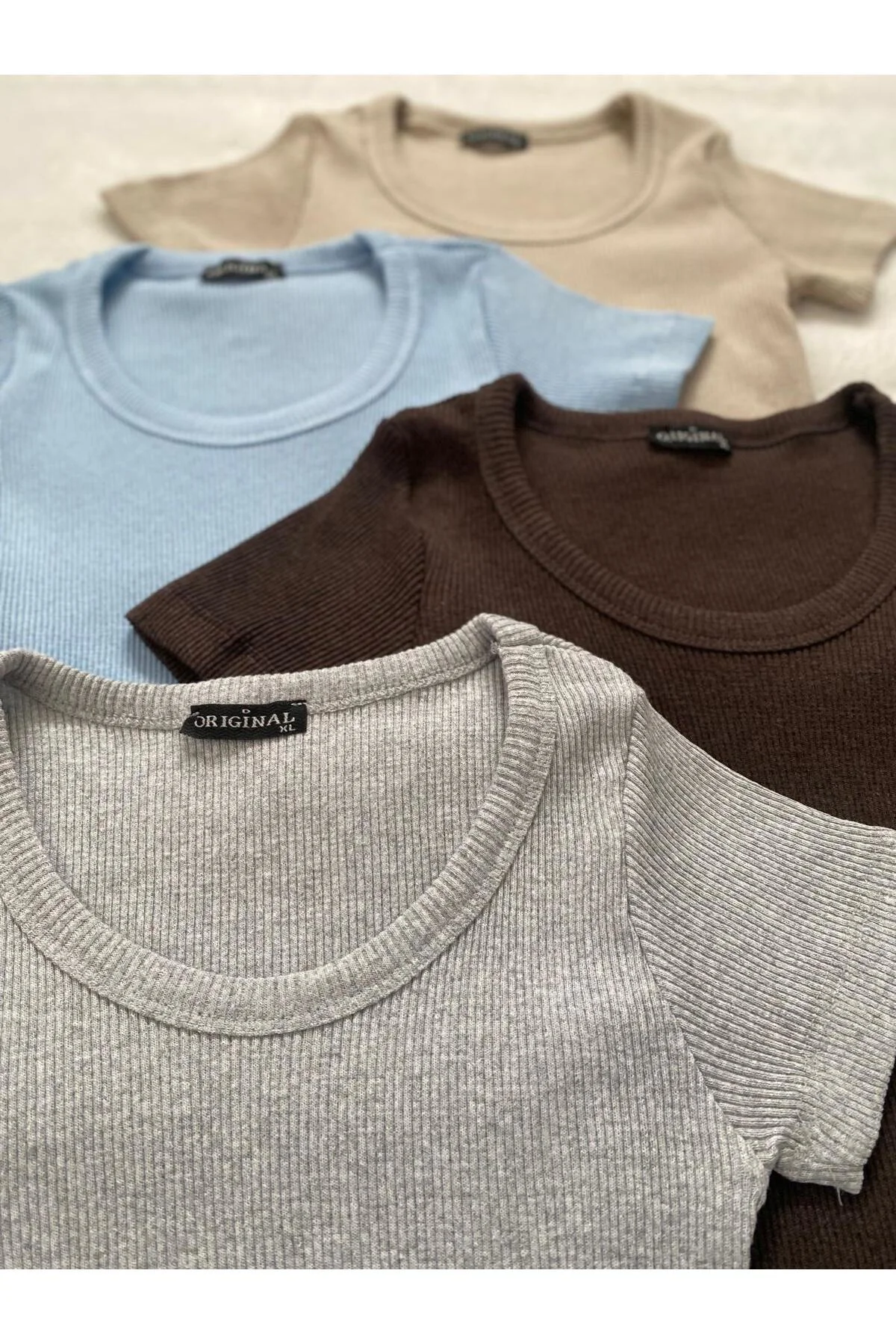 Kadın 4 Lü Adet Fitilli Pamuklu Örme Crop Atlet
