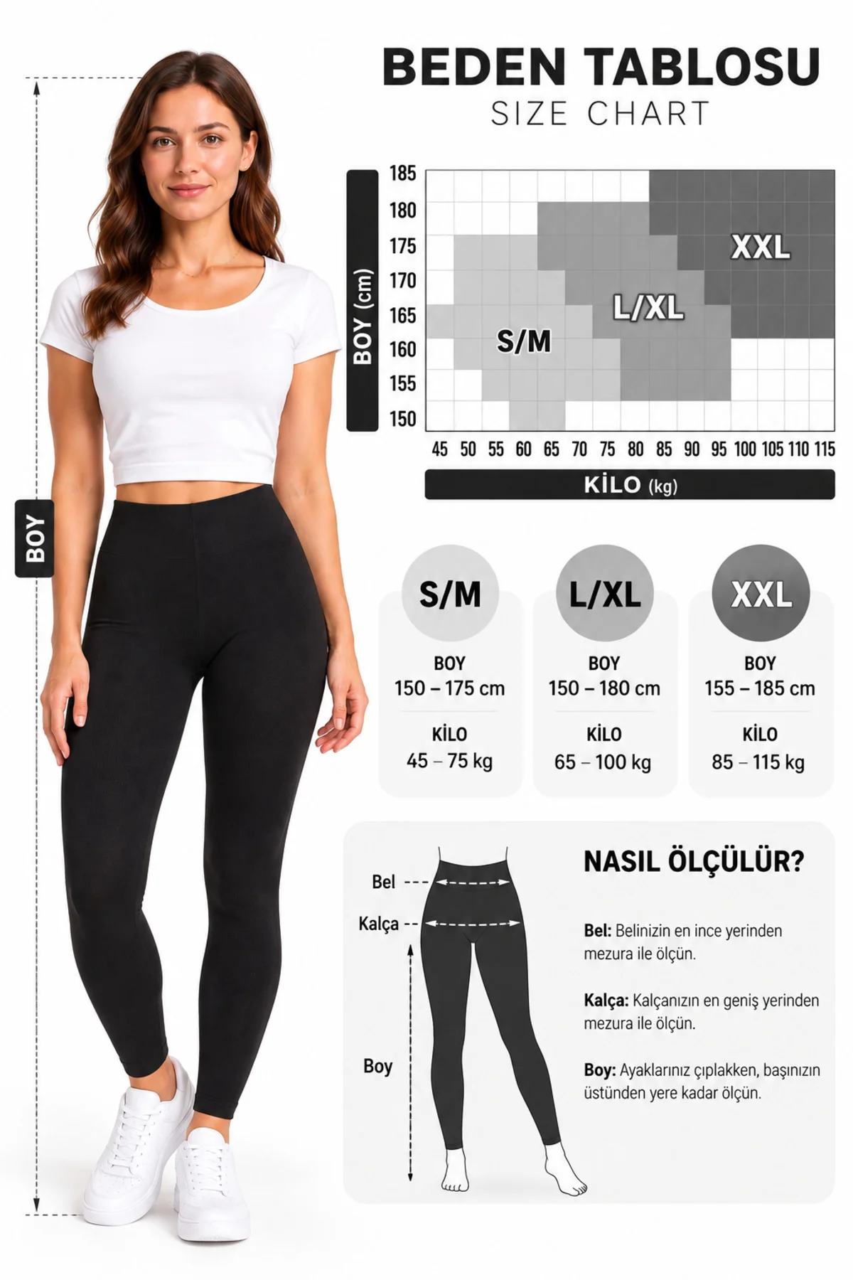 Kadın 4 Mevsim Tayt Siyah Yüksek Bel Esnek Günlük Rahat Kumaş Tayt S/M L/XL 2XL - Görsel 4