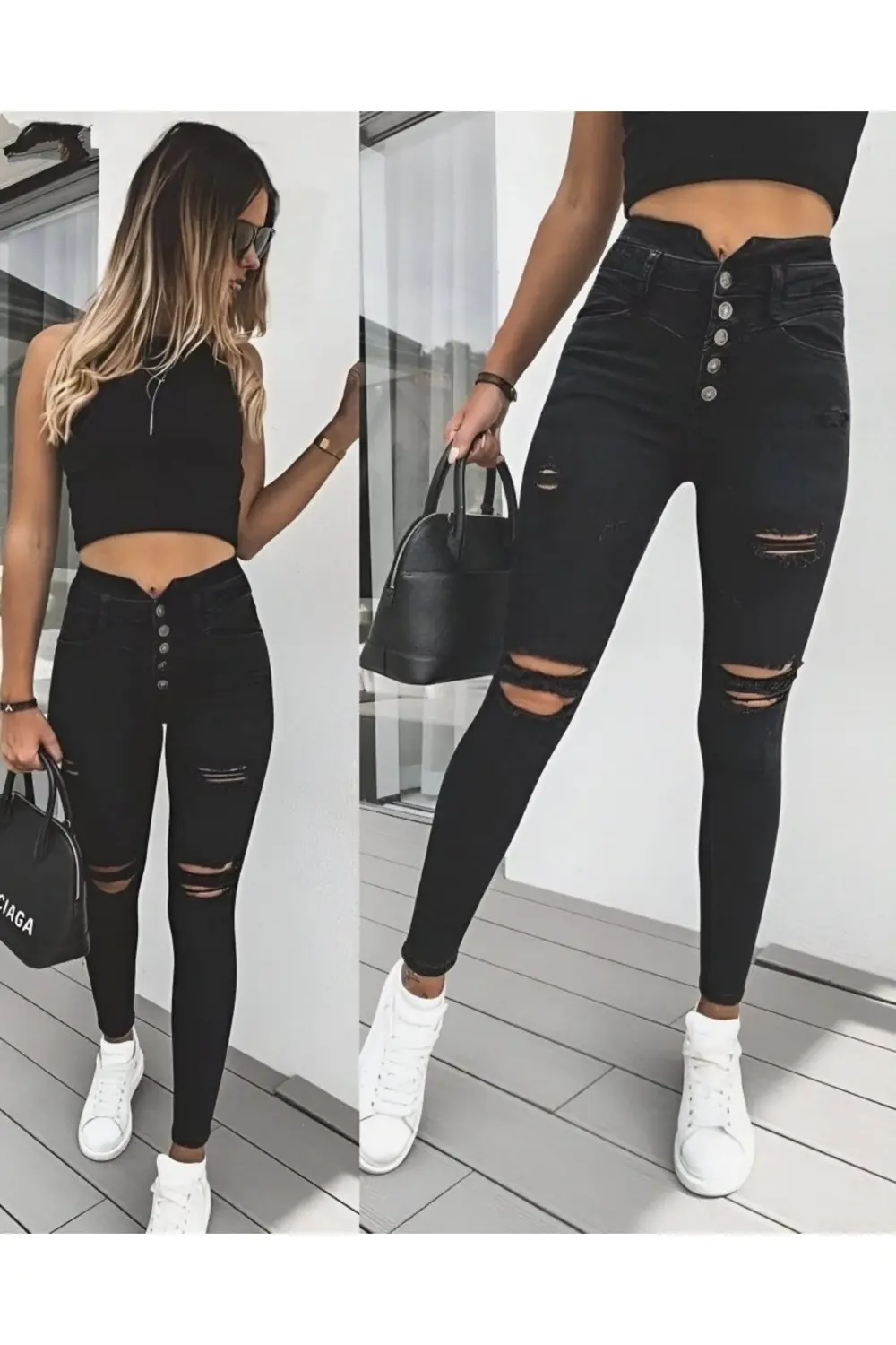 Kadın 5 Düğmeli V Detay Bel Yırtık Kot