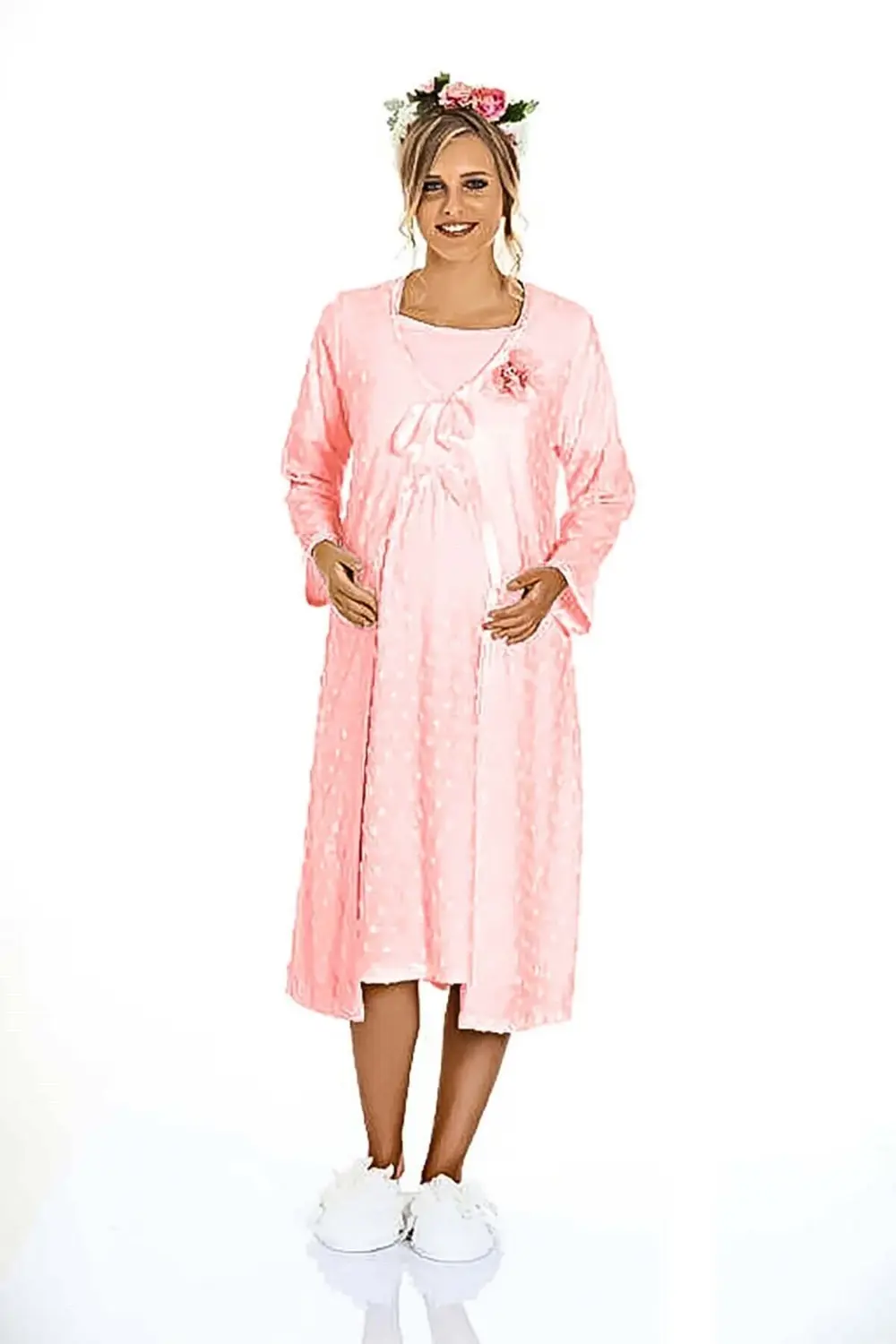 Kadın %80 Pamuk Uzun Kol Hamile Sabahlık