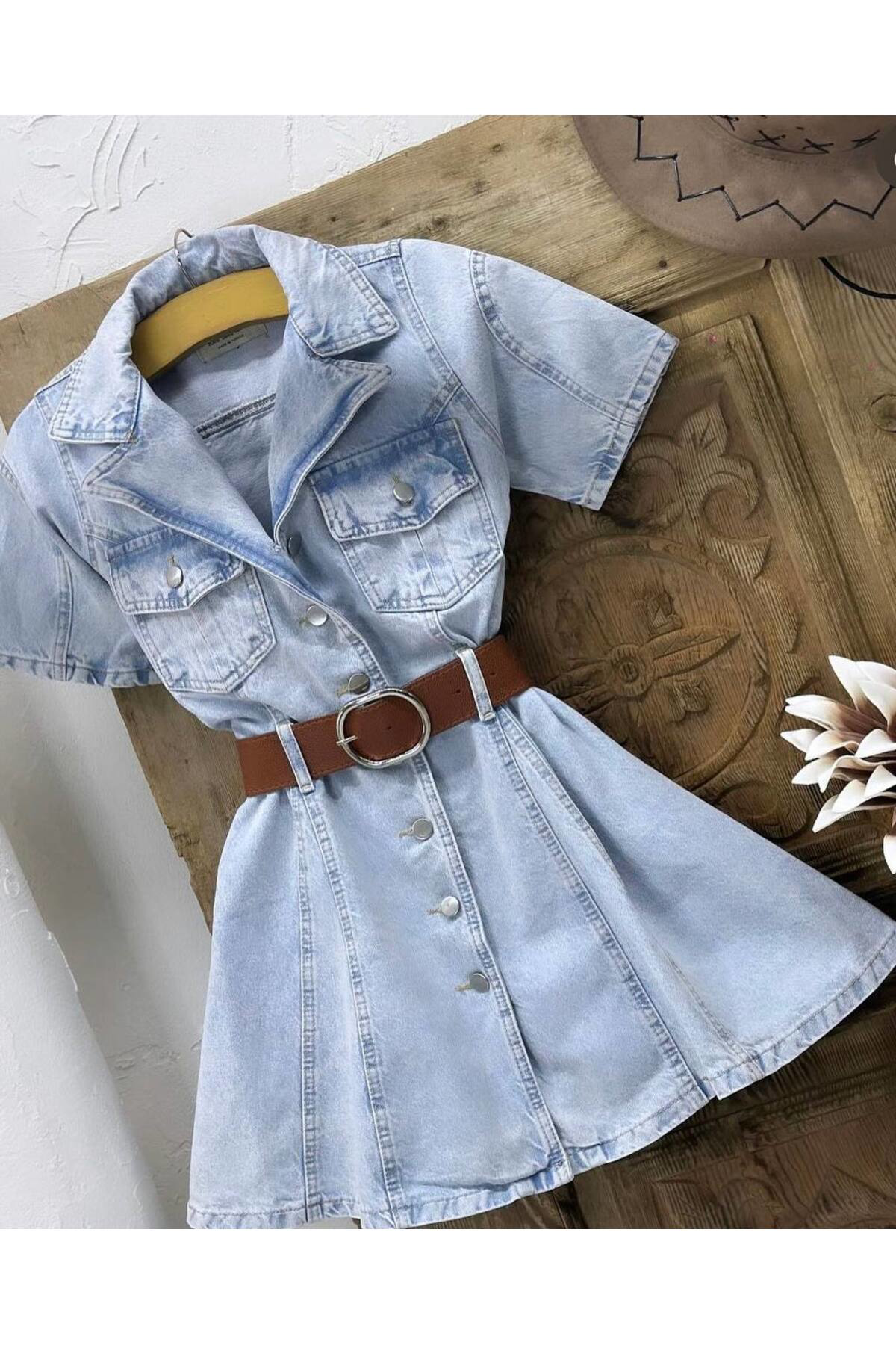 Pasaklı Giyim Kadın Açık Mavi Ekstra Mini Kemerli A Kesim Kloş Genç Yazlık Kot