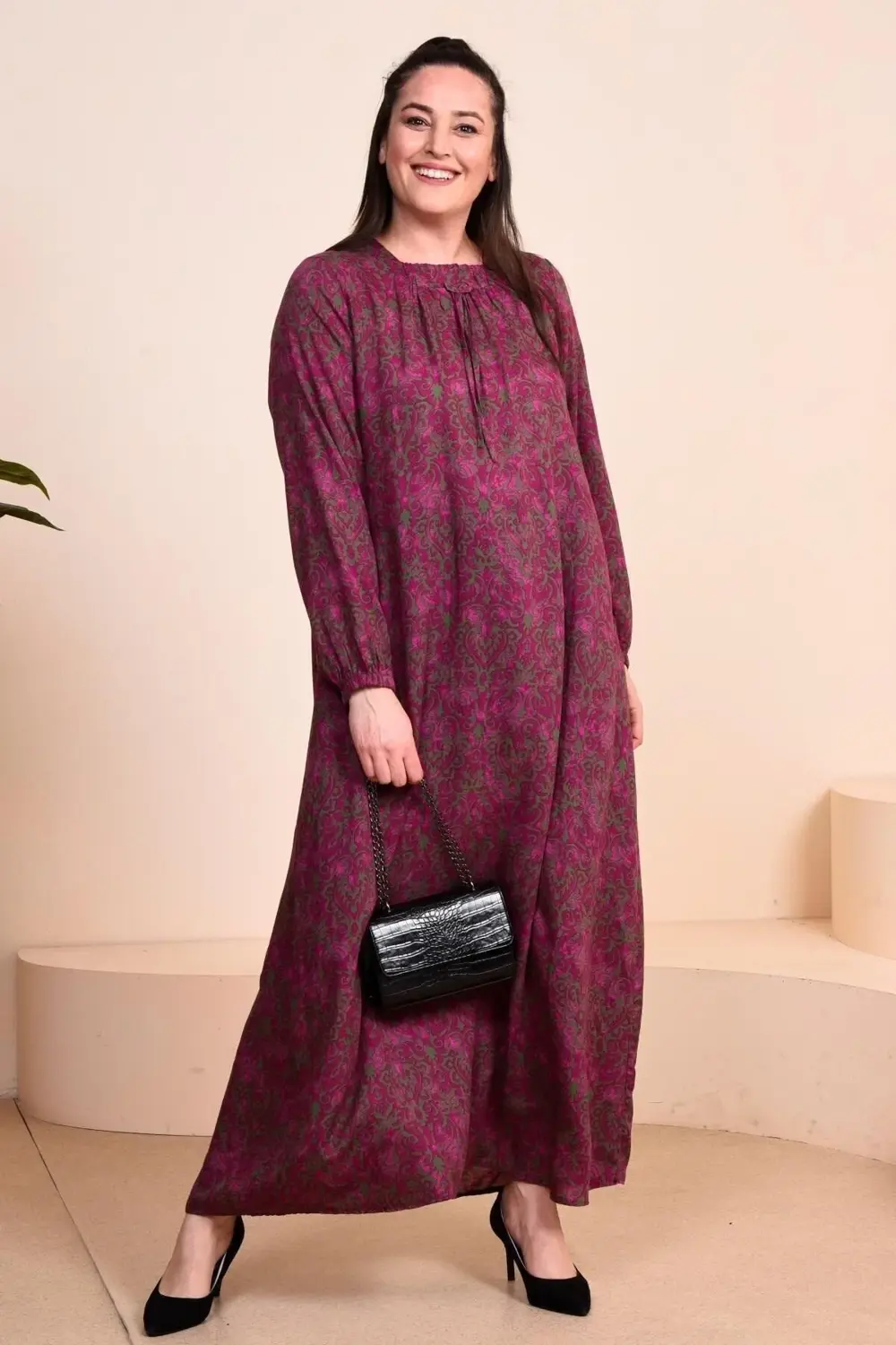 Kadin Anne Buyuk Beden Elbise Cicekli Tesettur Giyim