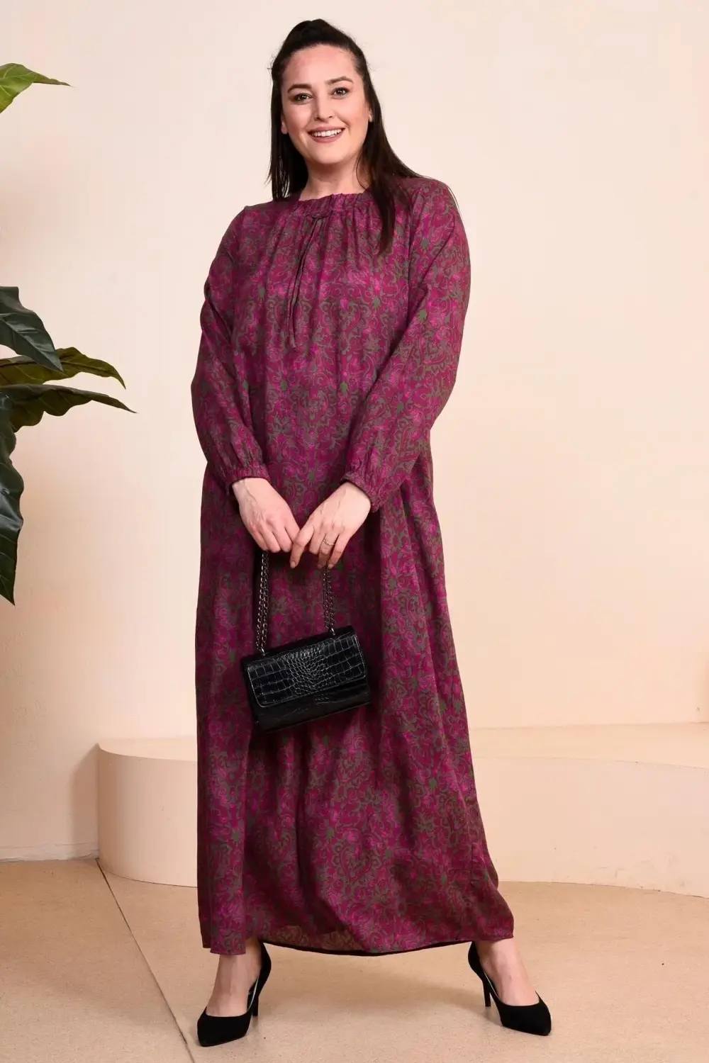 Kadin Anne Buyuk Beden Elbise Cicekli Tesettur Giyim