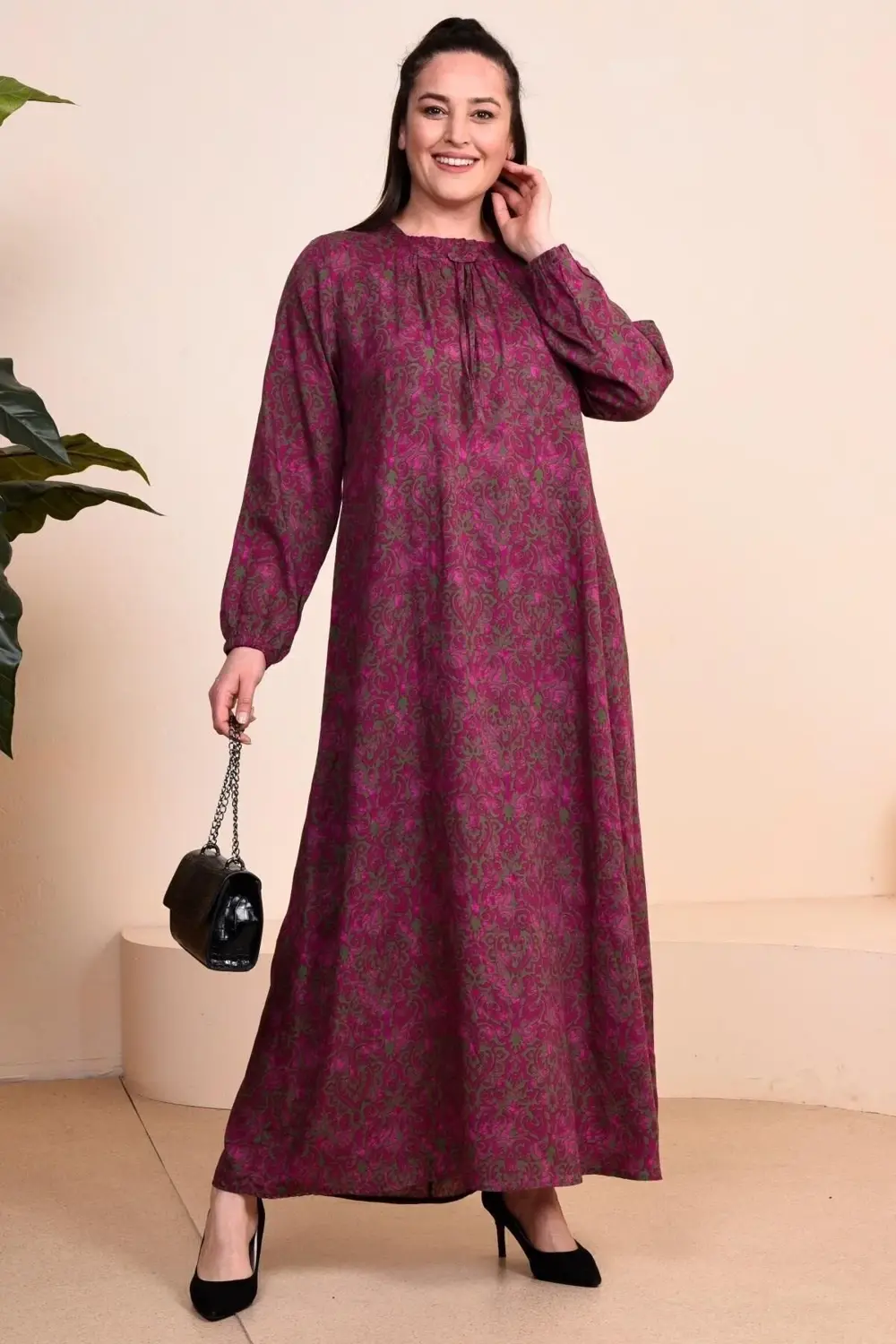 Kadin Anne Buyuk Beden Elbise Cicekli Tesettur Giyim