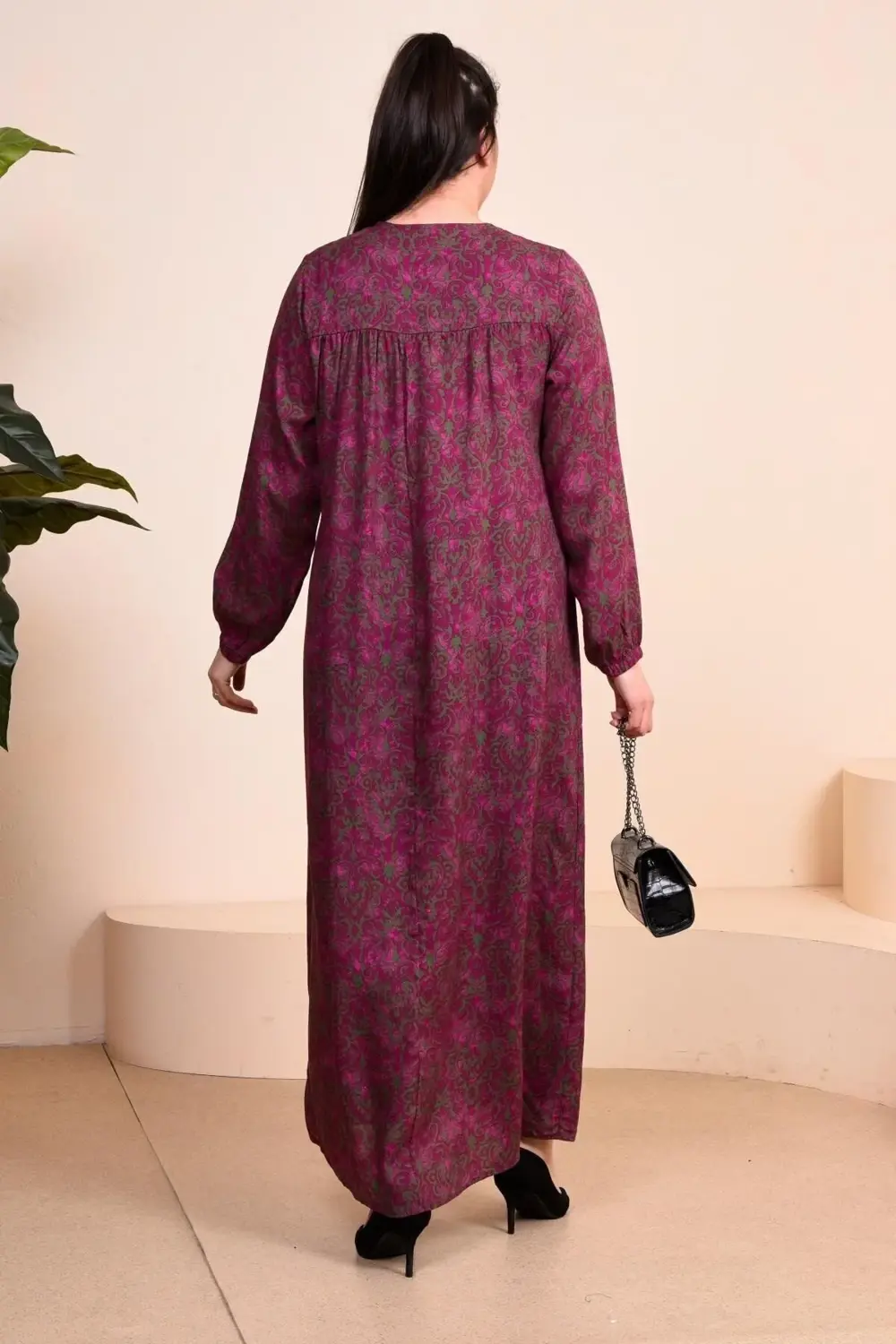 Kadin Anne Buyuk Beden Elbise Cicekli Tesettur Giyim