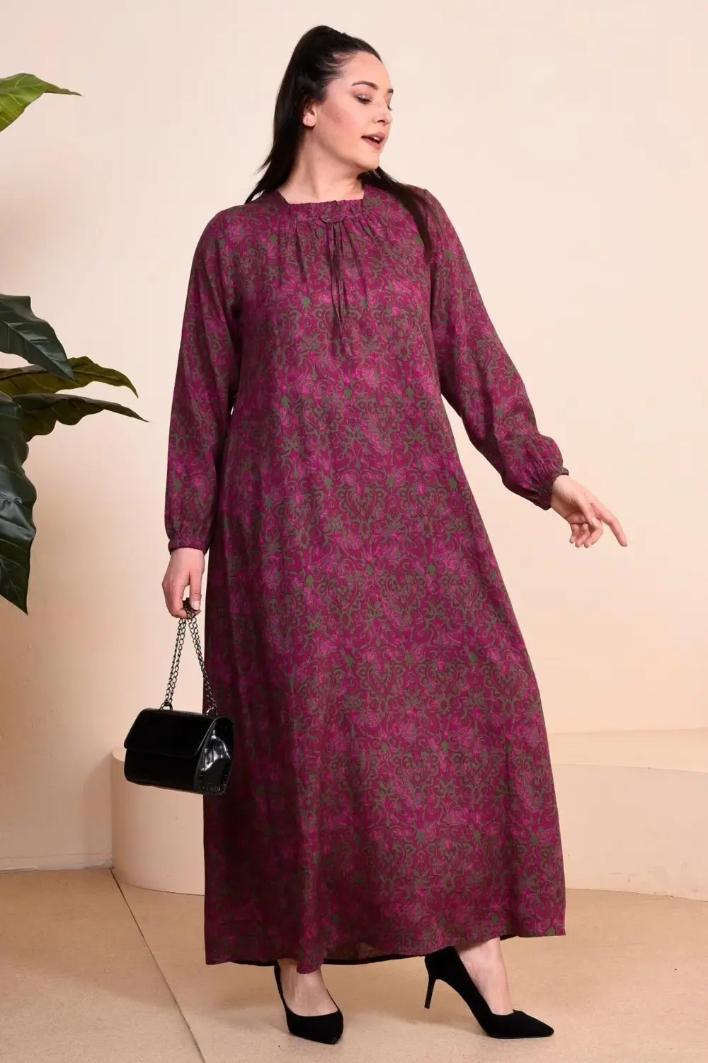 Kadin Anne Buyuk Beden Elbise Cicekli Tesettur Giyim