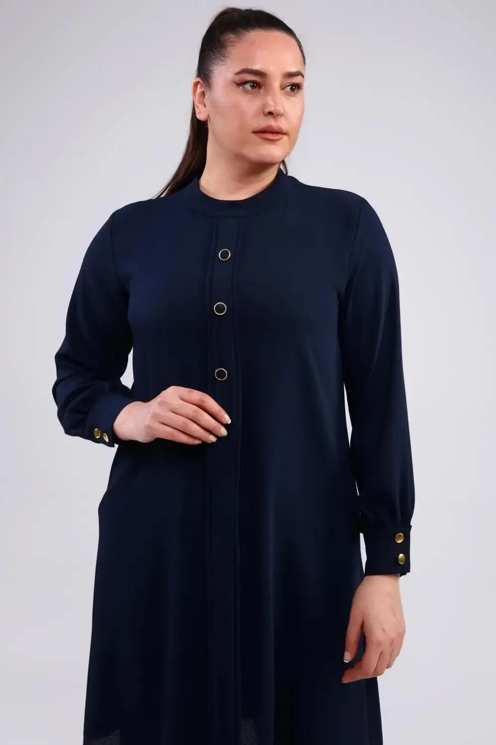 Kadin Anne Buyuk Beden Tesettur Tunik Düğmeli Ayrobin Kumaş