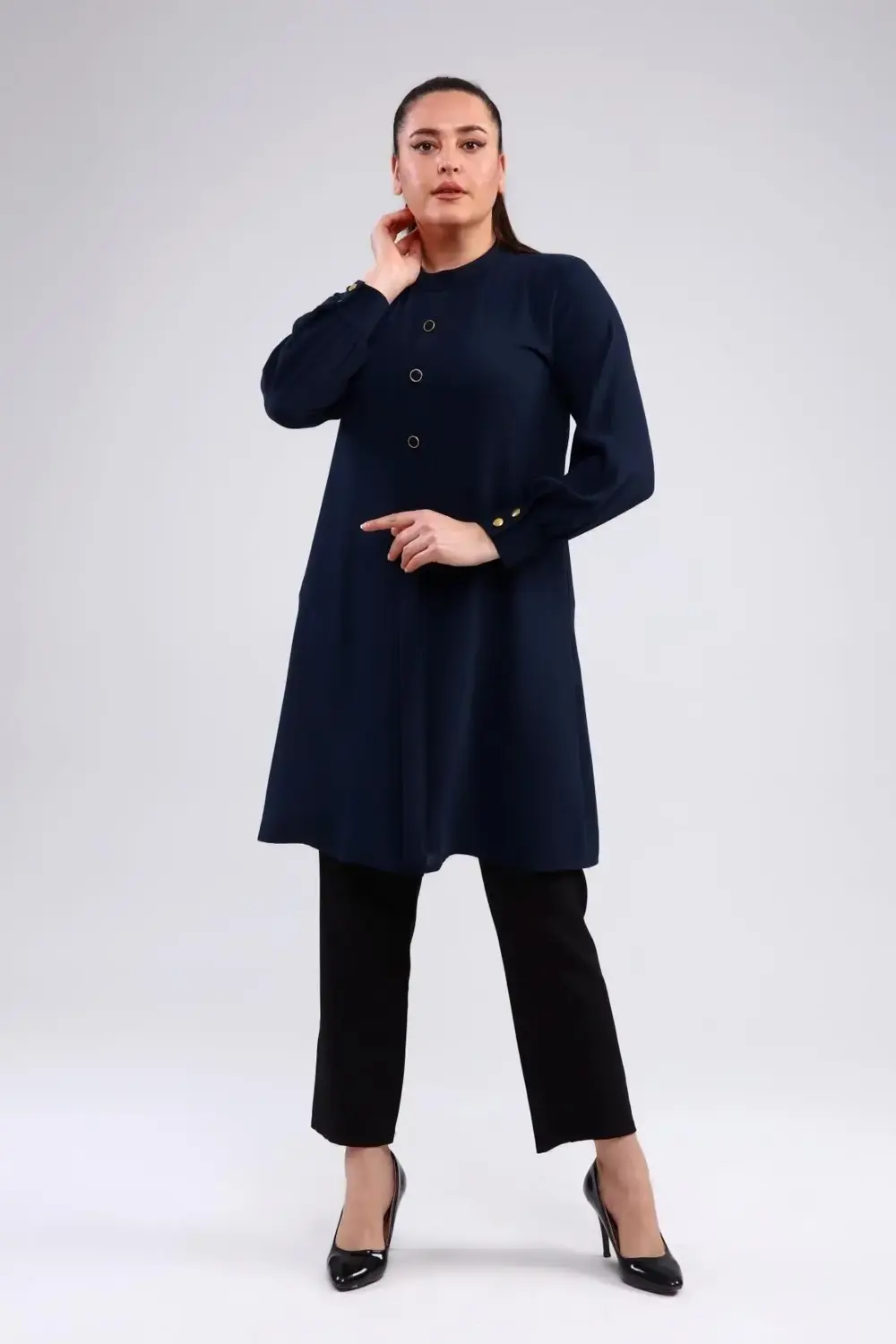 Kadin Anne Buyuk Beden Tesettur Tunik Düğmeli Ayrobin Kumaş