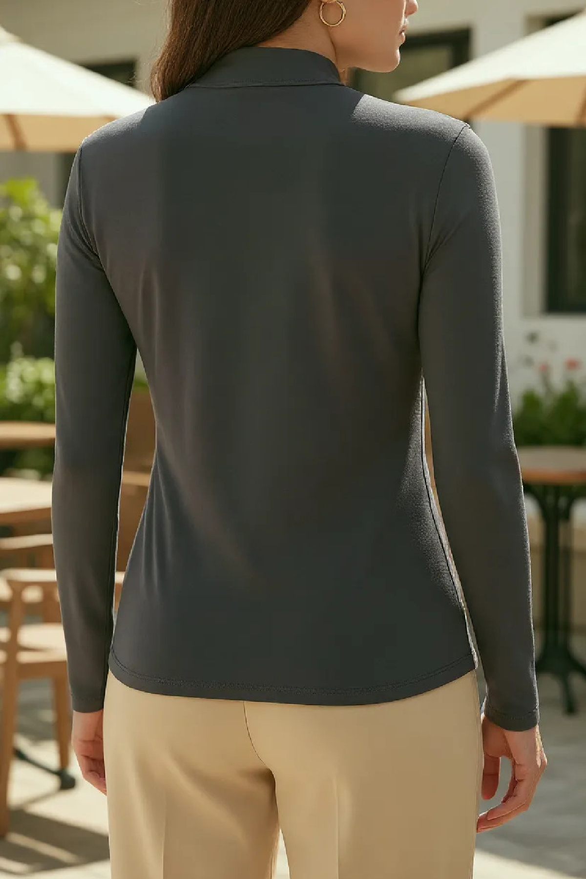 Kadın Antrasit Gri Parmak Detaylı Esnek Uzun Kollu Body