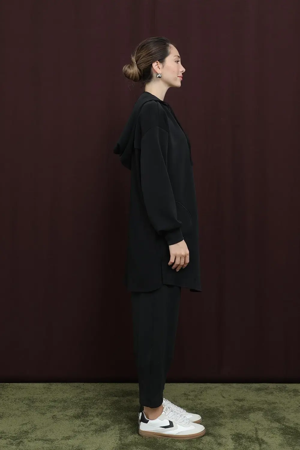 Kadın Arkası Garnili Kapüşonlu Pantolonlu Takım - 14306TKS - BLAC