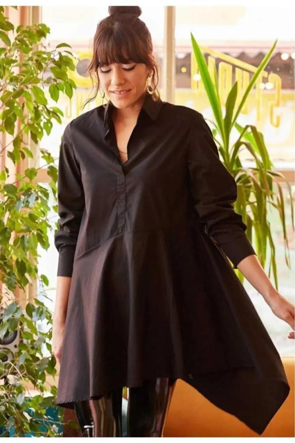 Kadın Asimetrik Tesettüre Uygun Uzun Terikoton Turuncu Tunik Göml